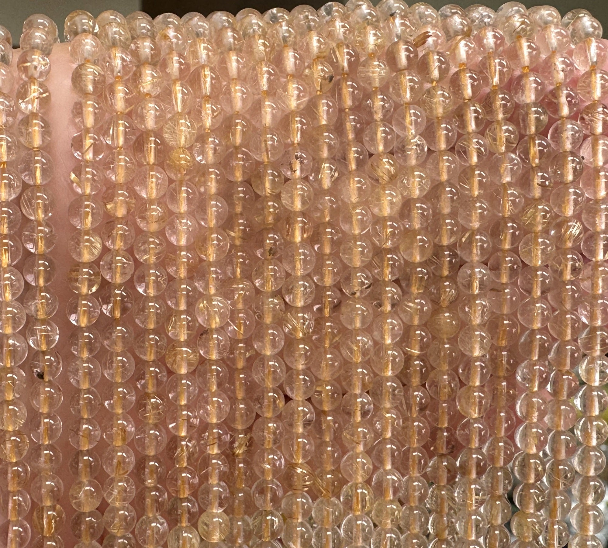 Golden Rutilated Quartz 4mm round natural gemstone beads 16" strand - Oz Beads 