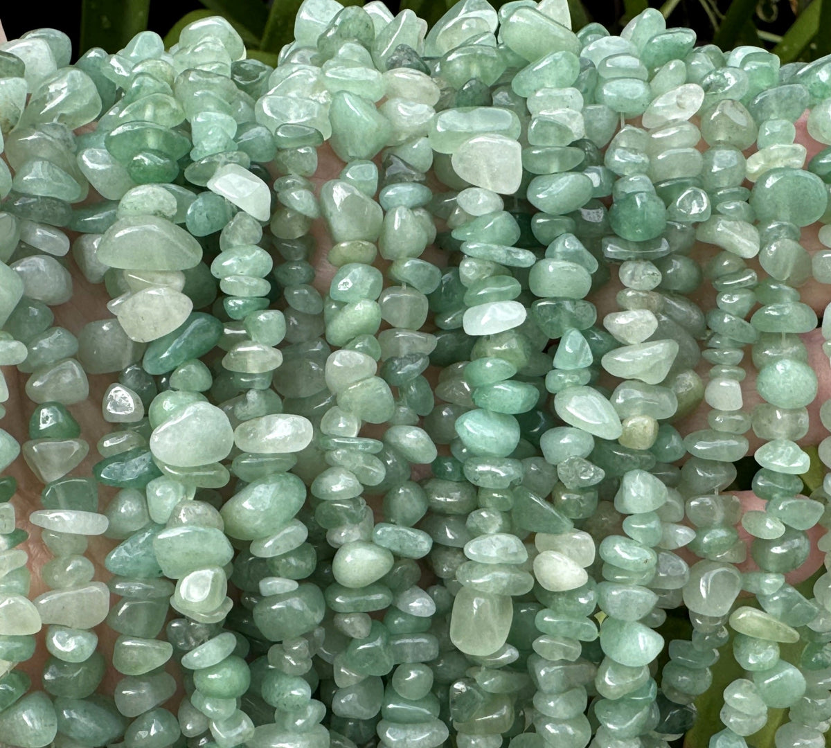 Green Aventurine 6-10mm chip beads natural gemstone chips 32" strand - Oz Beads 