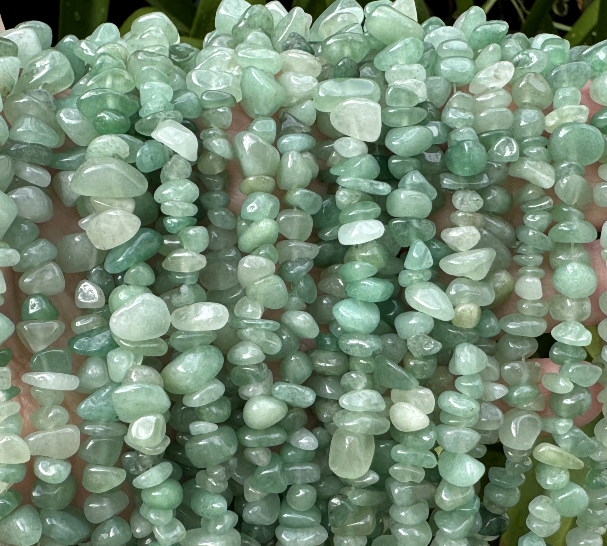Green Aventurine 6-10mm chip beads natural gemstone chips 32" strand - Oz Beads 