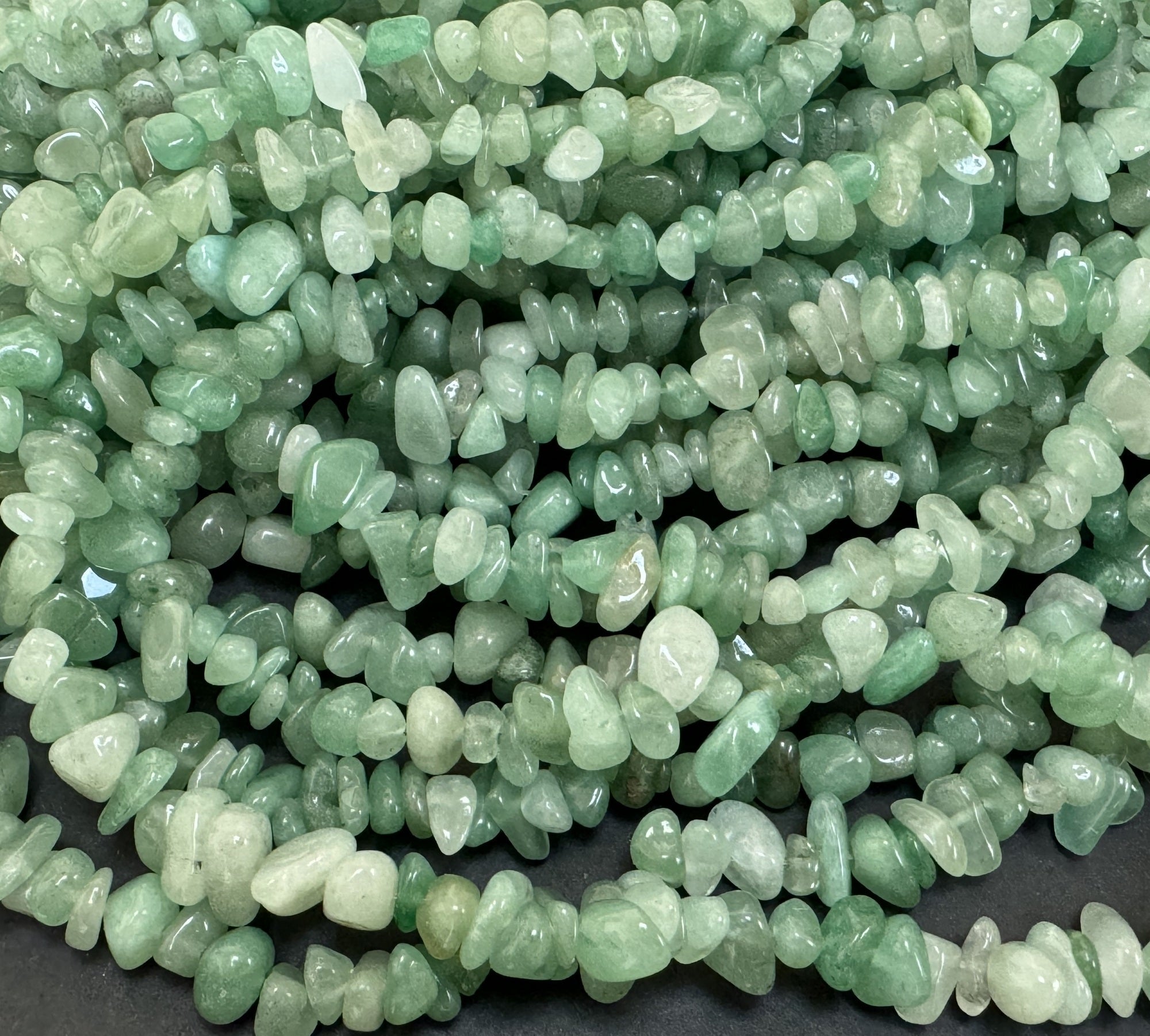 Green Aventurine 6-10mm chip beads natural gemstone chips 32" strand - Oz Beads 