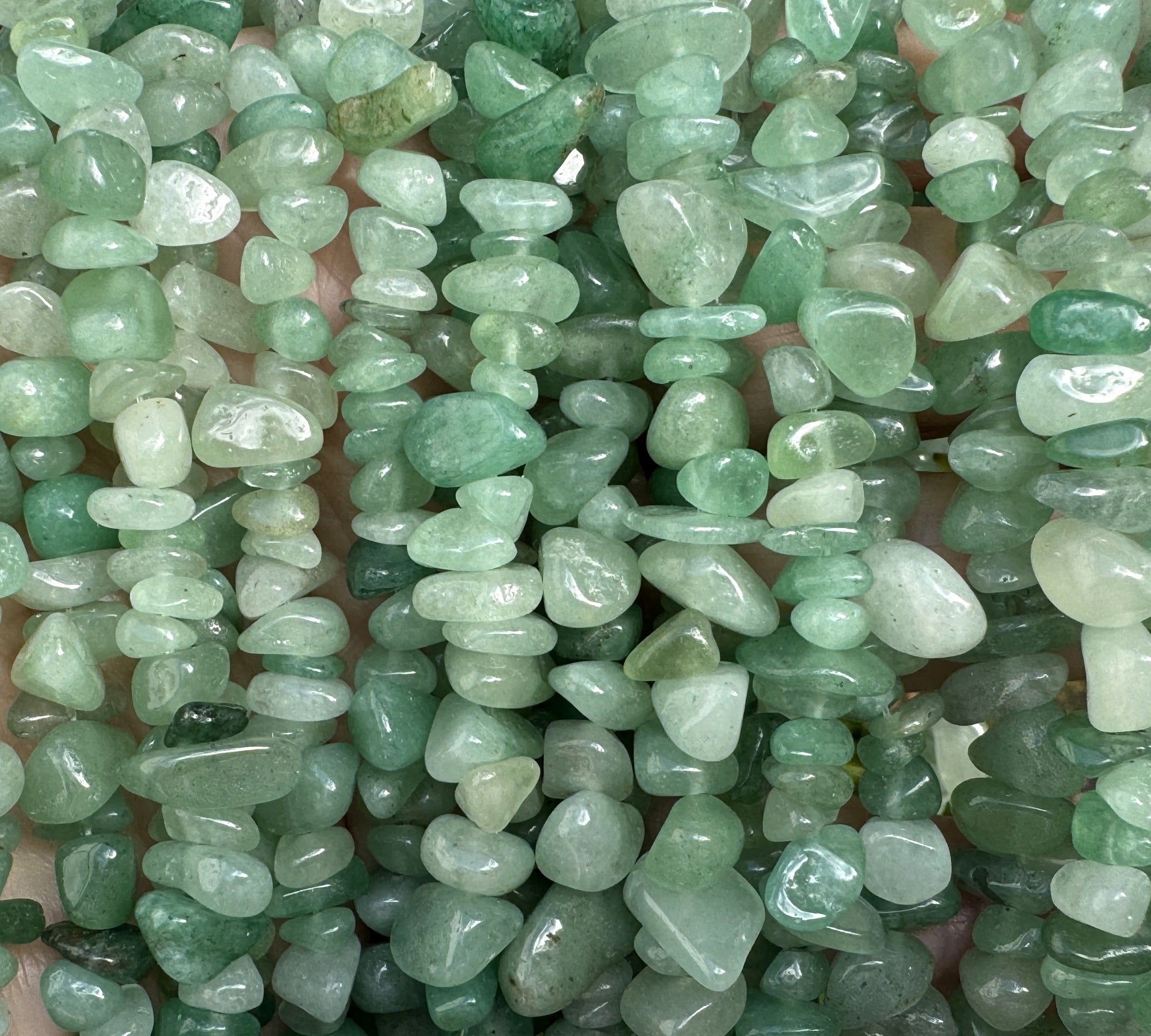 Green Aventurine 6-10mm chip beads natural gemstone chips 32" strand - Oz Beads 