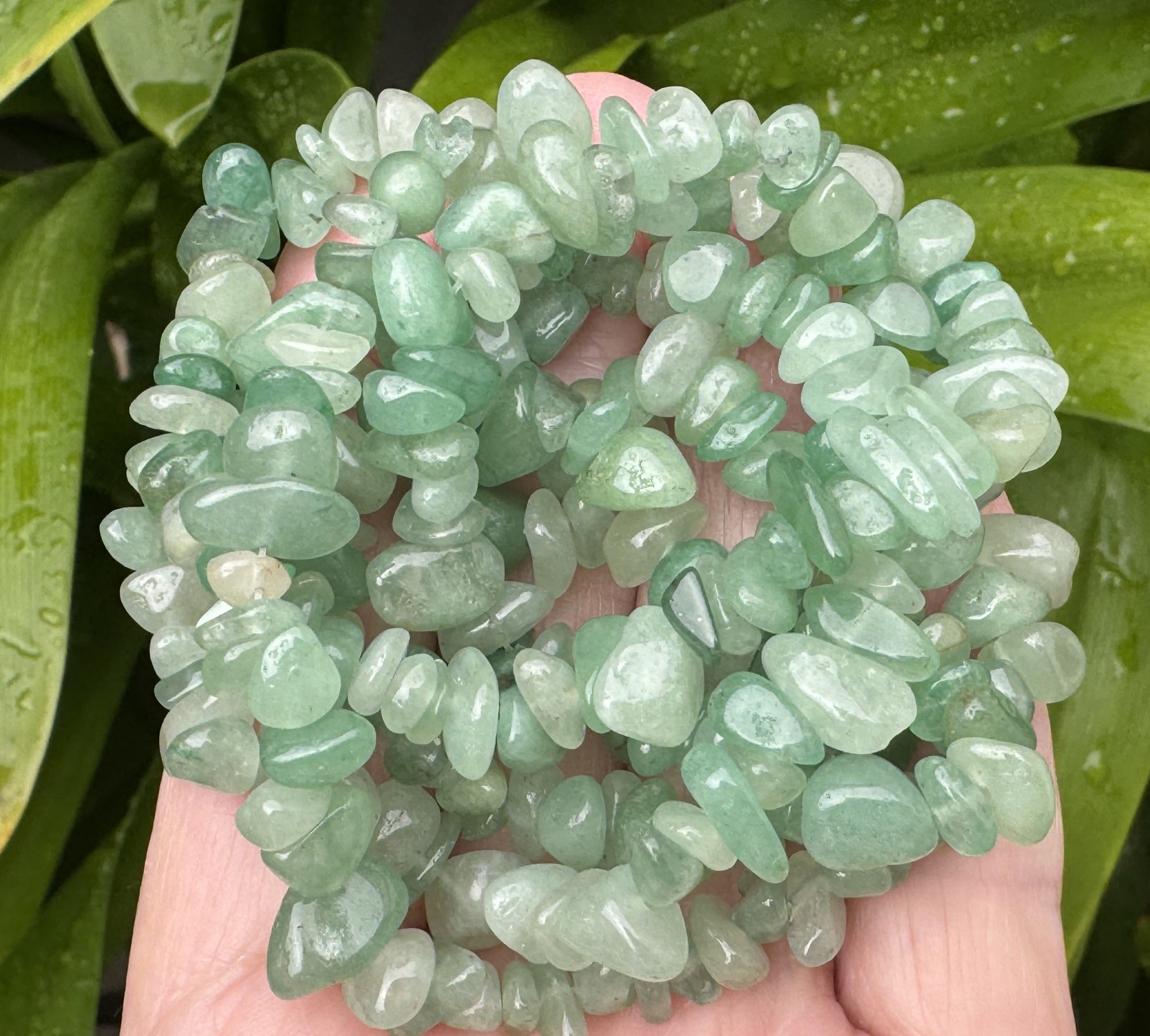 Green Aventurine 6-10mm chip beads natural gemstone chips 32" strand - Oz Beads 