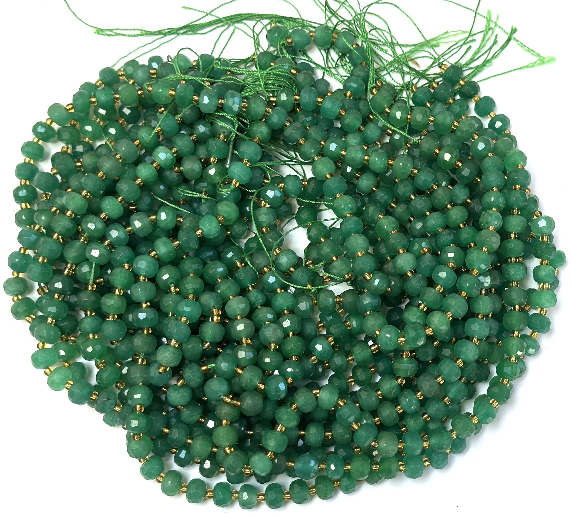 Green Aventurine 6x8mm micro faceted rondelle beads 38cm strand - Oz Beads
