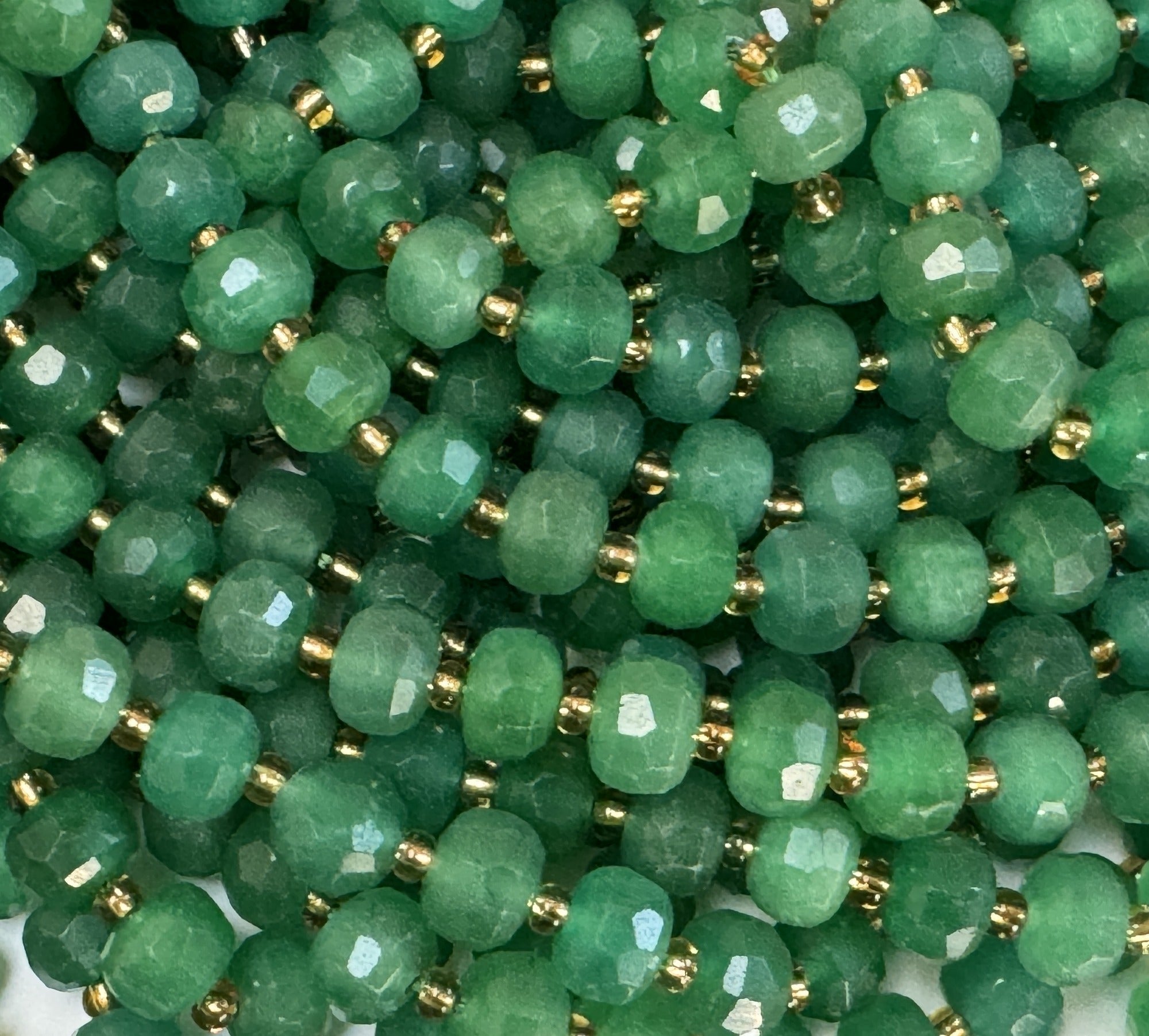 Green Aventurine 6x8mm micro faceted rondelle beads 38cm strand - Oz Beads