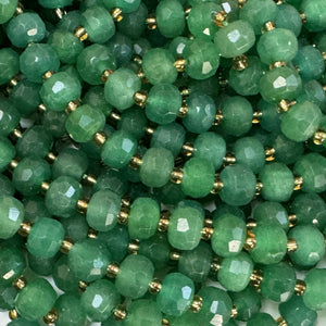 Green Aventurine 6x8mm micro faceted rondelle beads 38cm strand - Oz Beads
