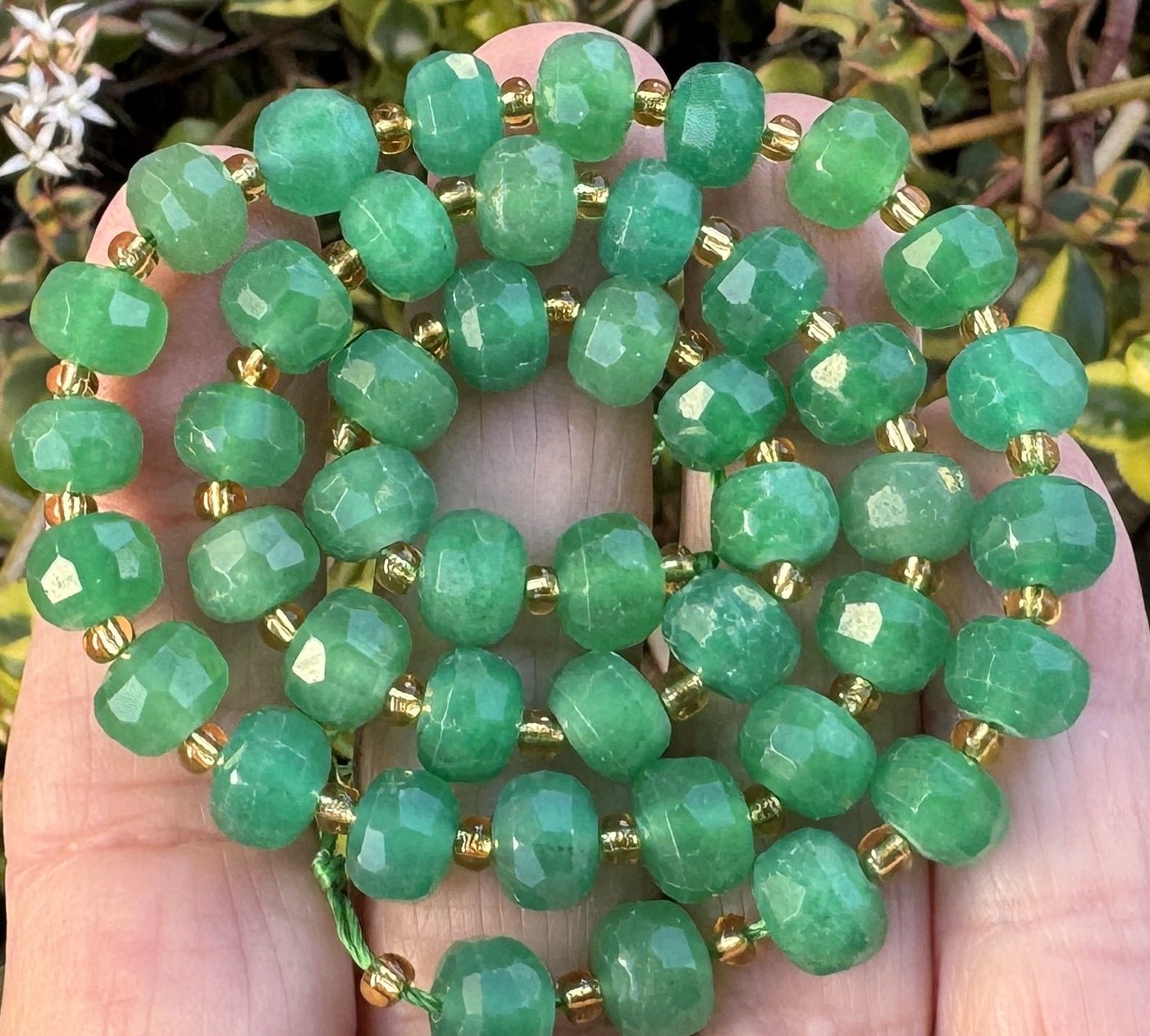Green Aventurine 6x8mm micro faceted rondelle beads 38cm strand - Oz Beads