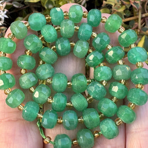 Green Aventurine 6x8mm micro faceted rondelle beads 38cm strand - Oz Beads