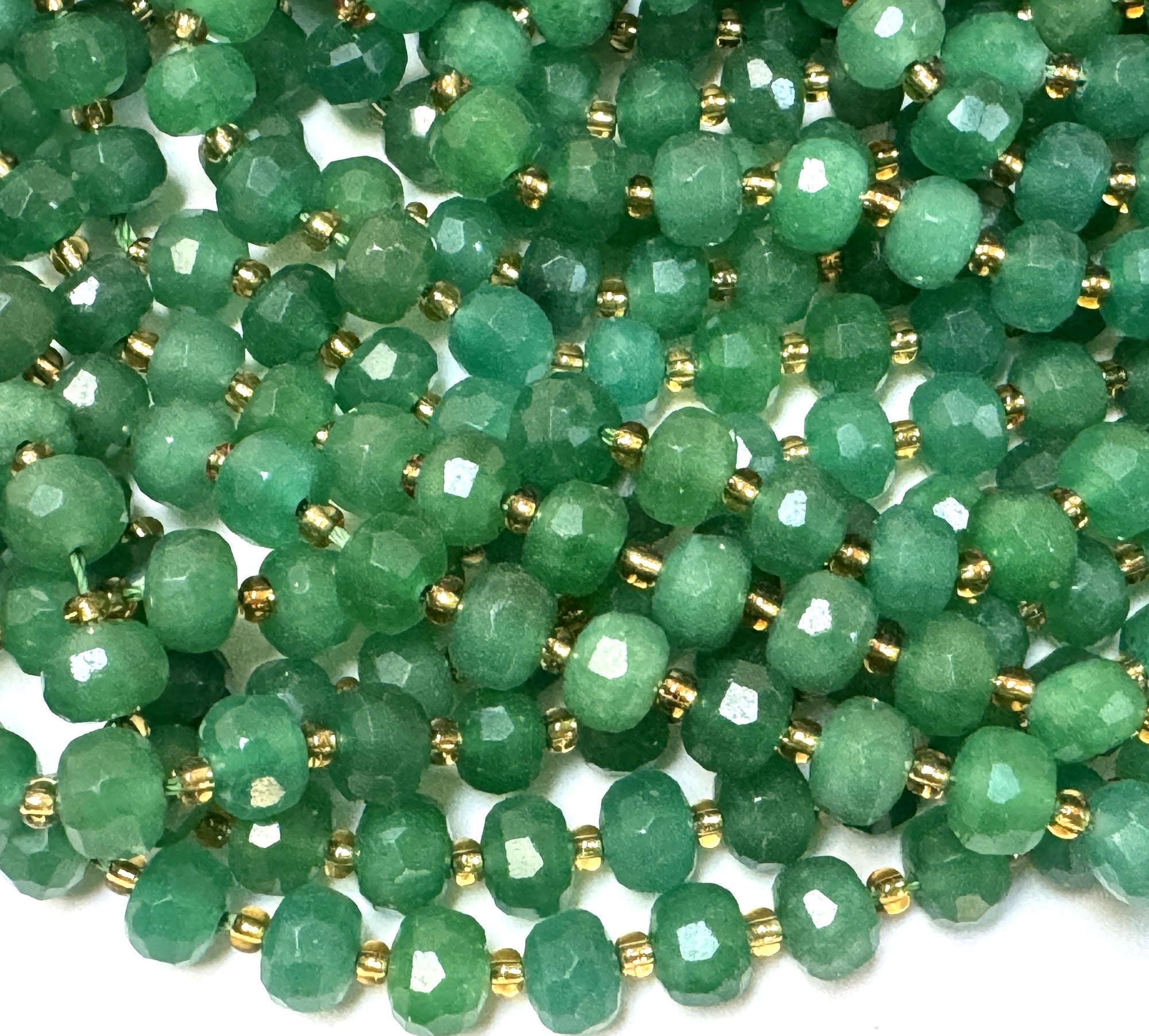 Green Aventurine 6x8mm micro faceted rondelle beads 38cm strand - Oz Beads