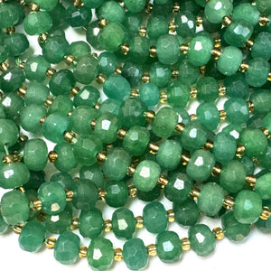 Green Aventurine 6x8mm micro faceted rondelle beads 38cm strand - Oz Beads