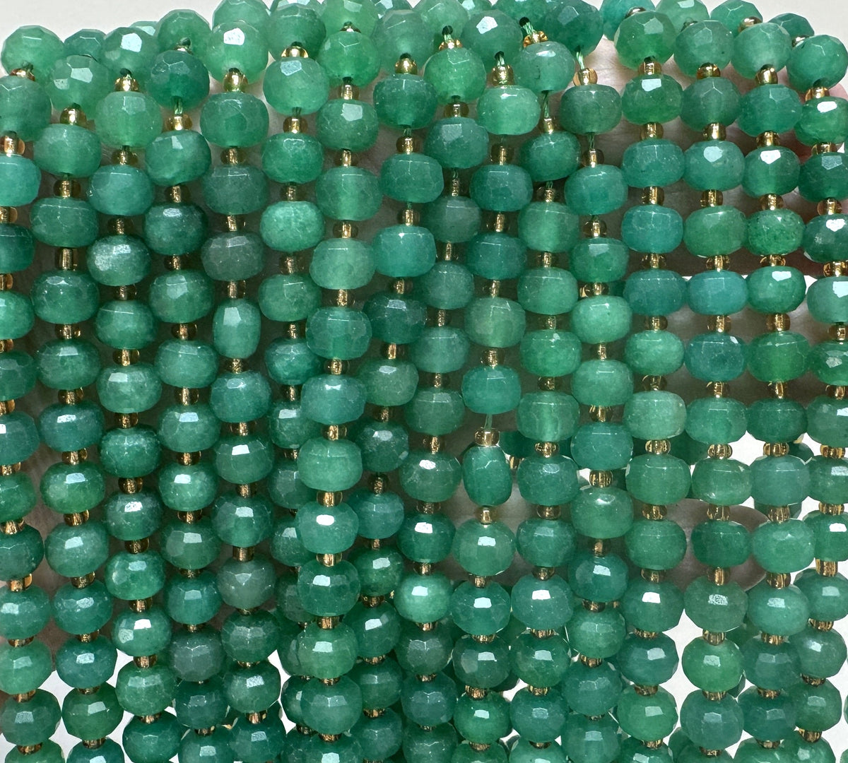 Green Aventurine 6x8mm micro faceted rondelle beads 38cm strand - Oz Beads