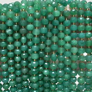 Green Aventurine 6x8mm micro faceted rondelle beads 38cm strand - Oz Beads