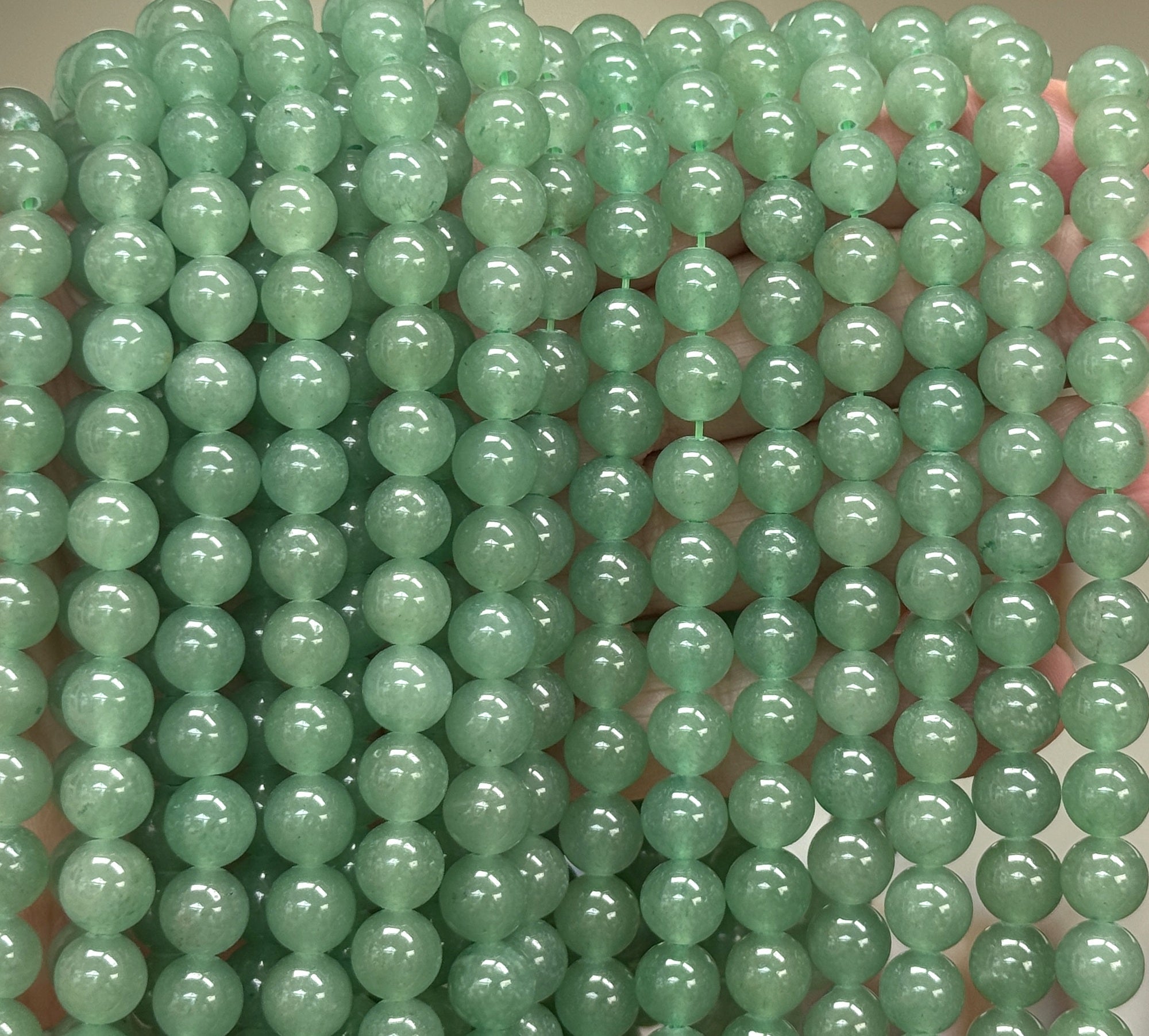 Green Aventurine 8mm round natural gemstone beads 15" strand - Oz Beads 