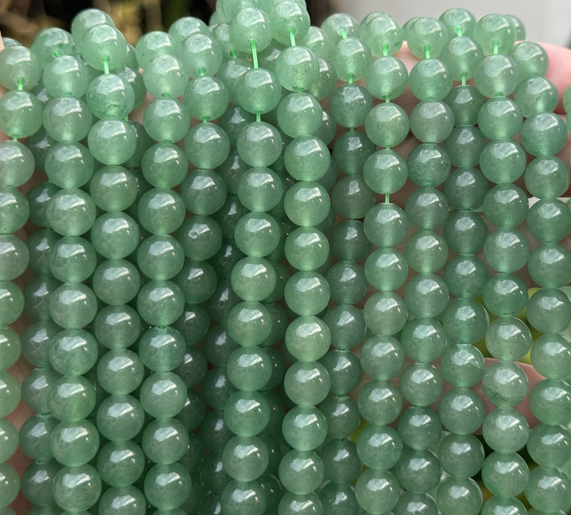 Green Aventurine 8mm round natural gemstone beads 15" strand - Oz Beads 