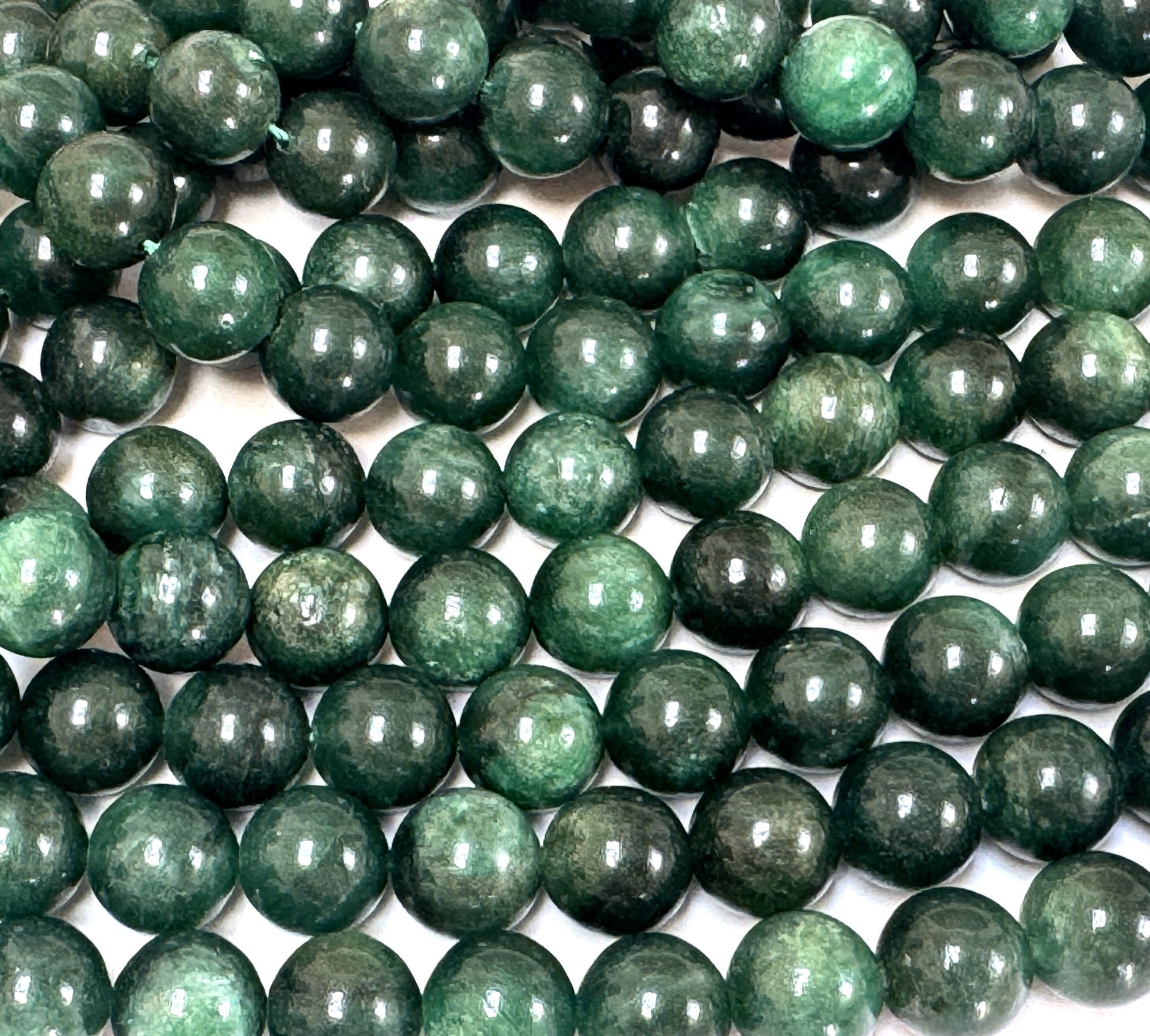 Green Mica in Fuchsite 10mm round natural gemstone beads 15.5" strand - Oz Beads 