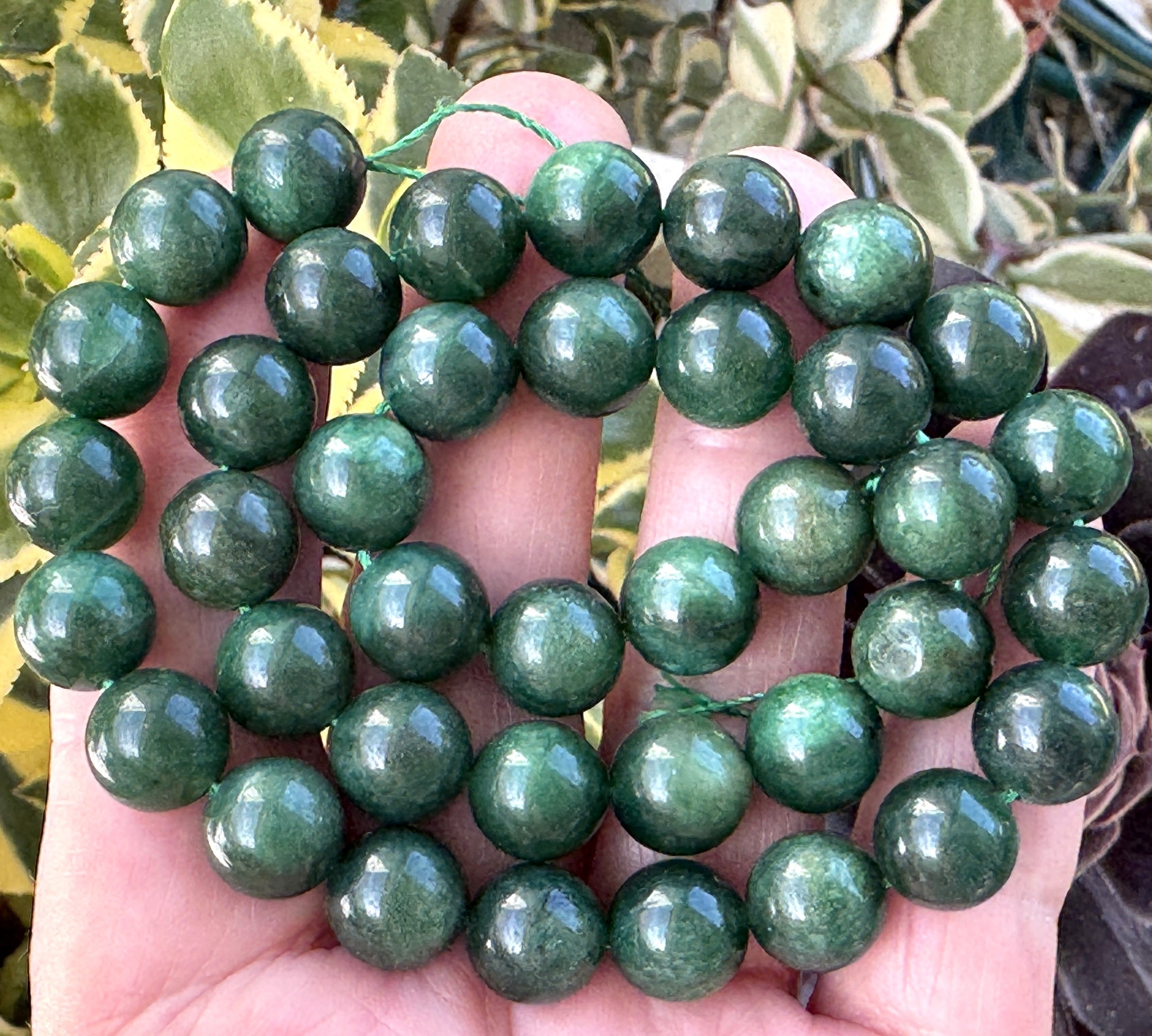 Green Mica in Fuchsite 10mm round natural gemstone beads 15.5" strand - Oz Beads 