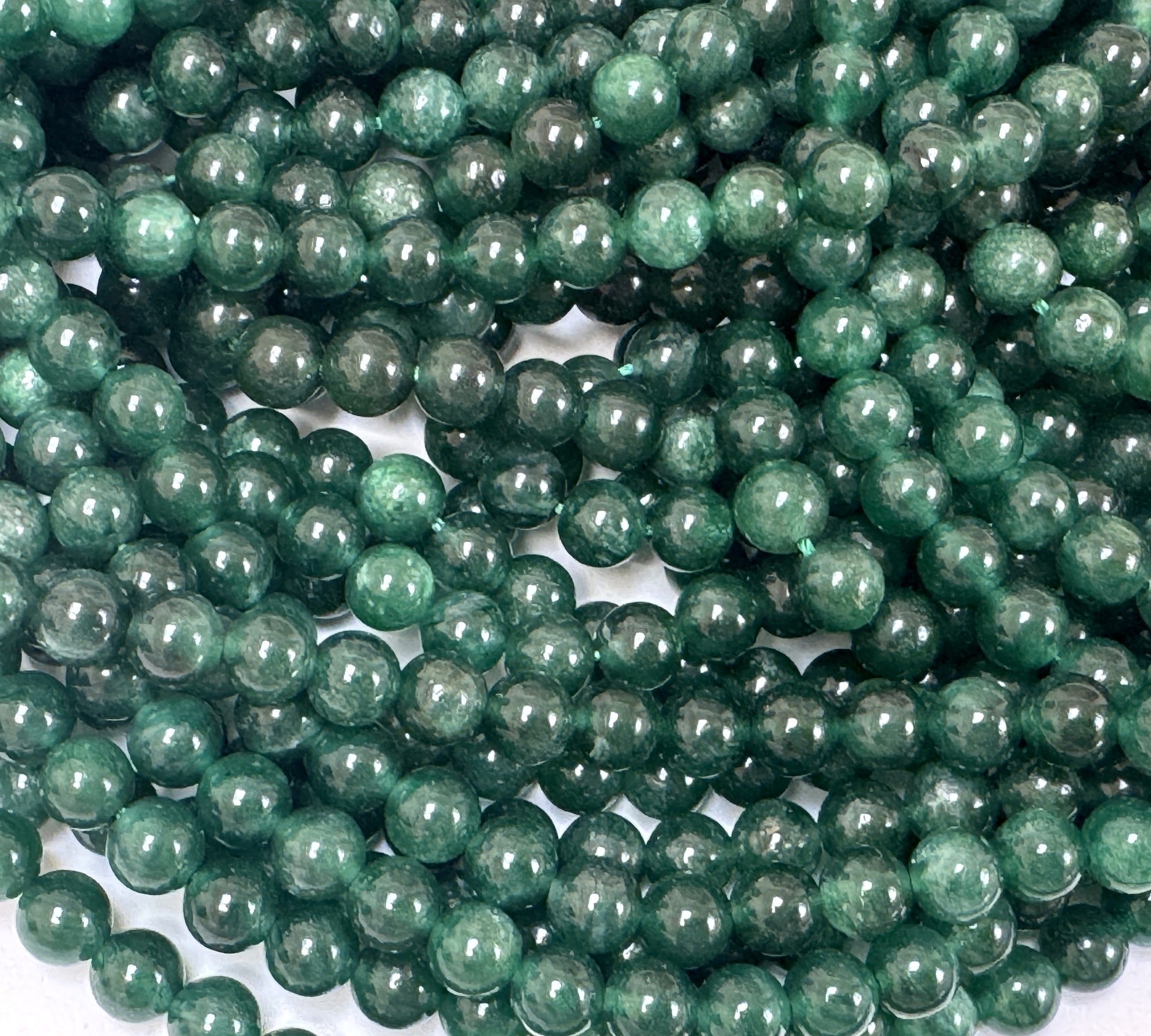 Green Mica in Fuchsite 6mm round natural gemstone beads 15.5" strand - Oz Beads 