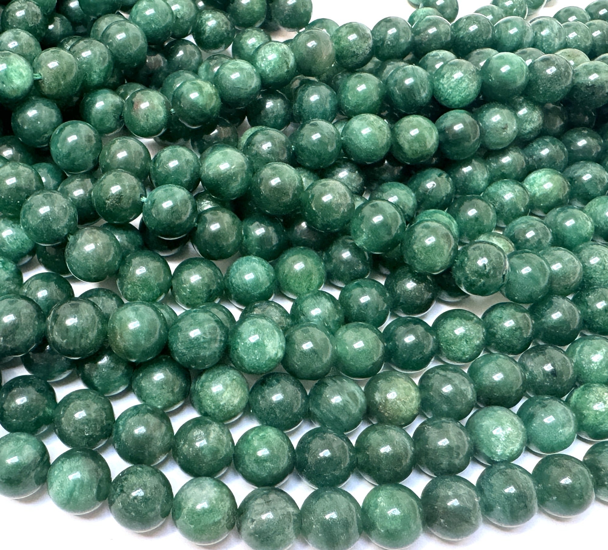 Green Mica in Fuchsite 8mm round natural gemstone beads 15.5" strand - Oz Beads 