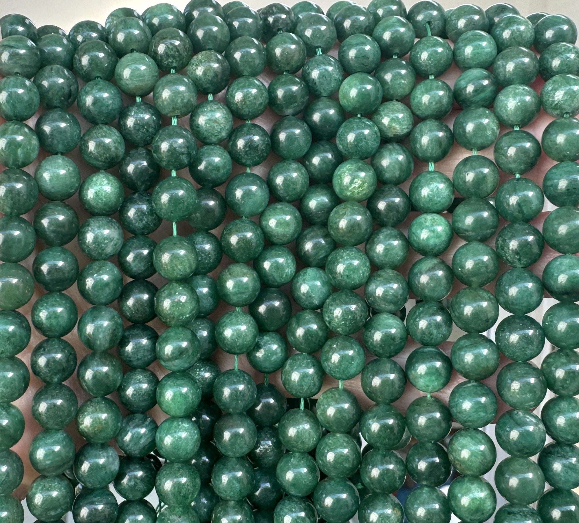 Green Mica in Fuchsite 8mm round natural gemstone beads 15.5" strand - Oz Beads 