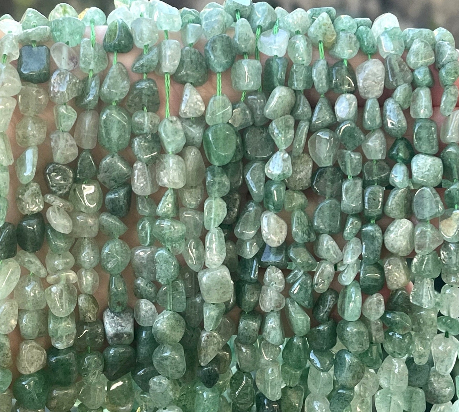 Green Strawberry Quartz 6-8mm nuggets natural gemstone beads 16" strand - Oz Beads 