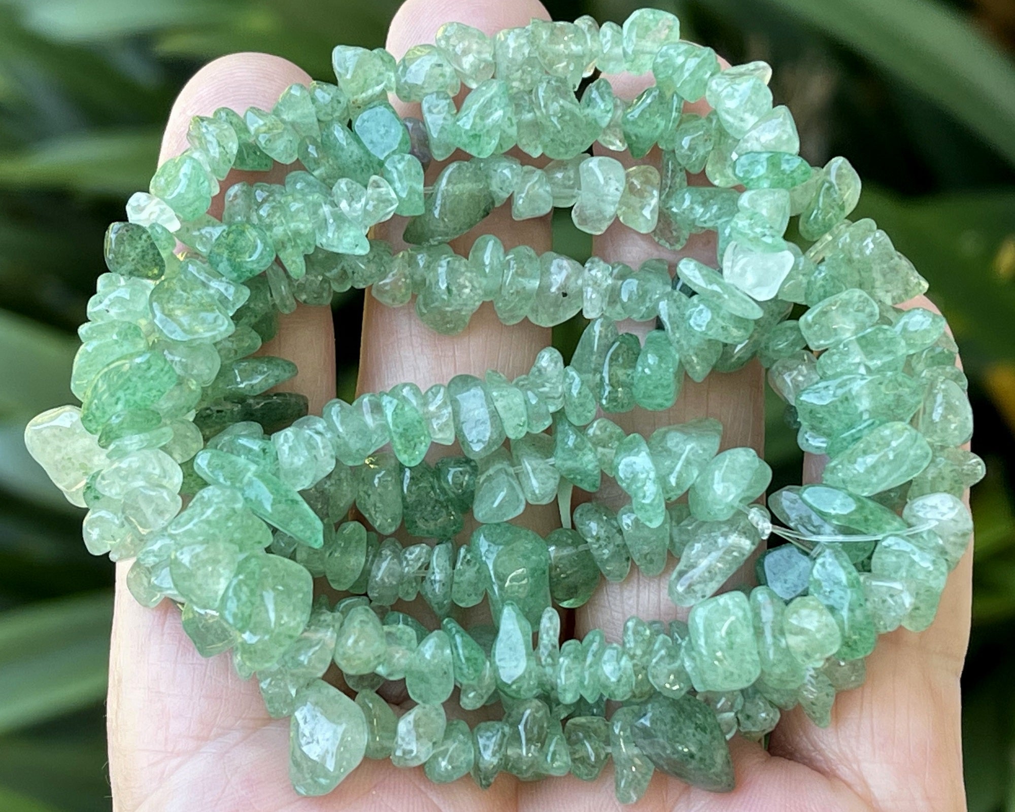 Green Strawberry Quartz 6-9mm chip beads natural gemstone chips 32" strand - Oz Beads 