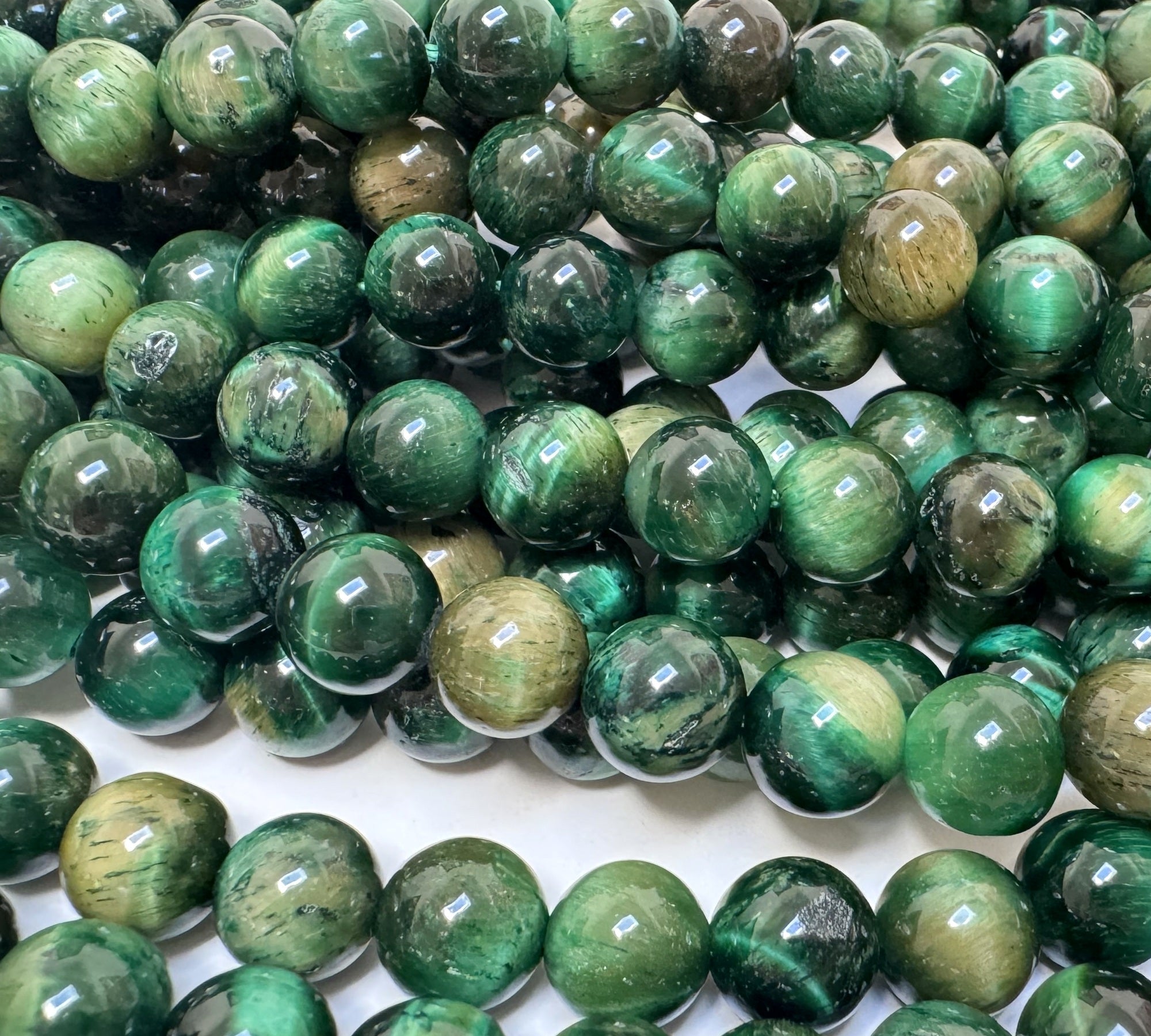 Green Tiger Eye 8mm round gemstone beads 15.5" strand