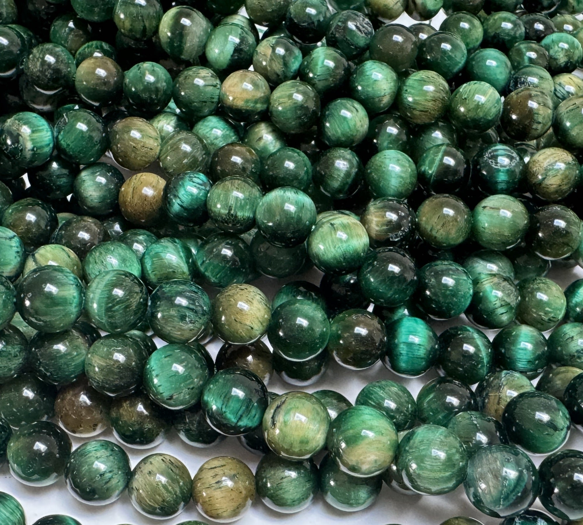 Green Tiger Eye 8mm round gemstone beads 15.5" strand