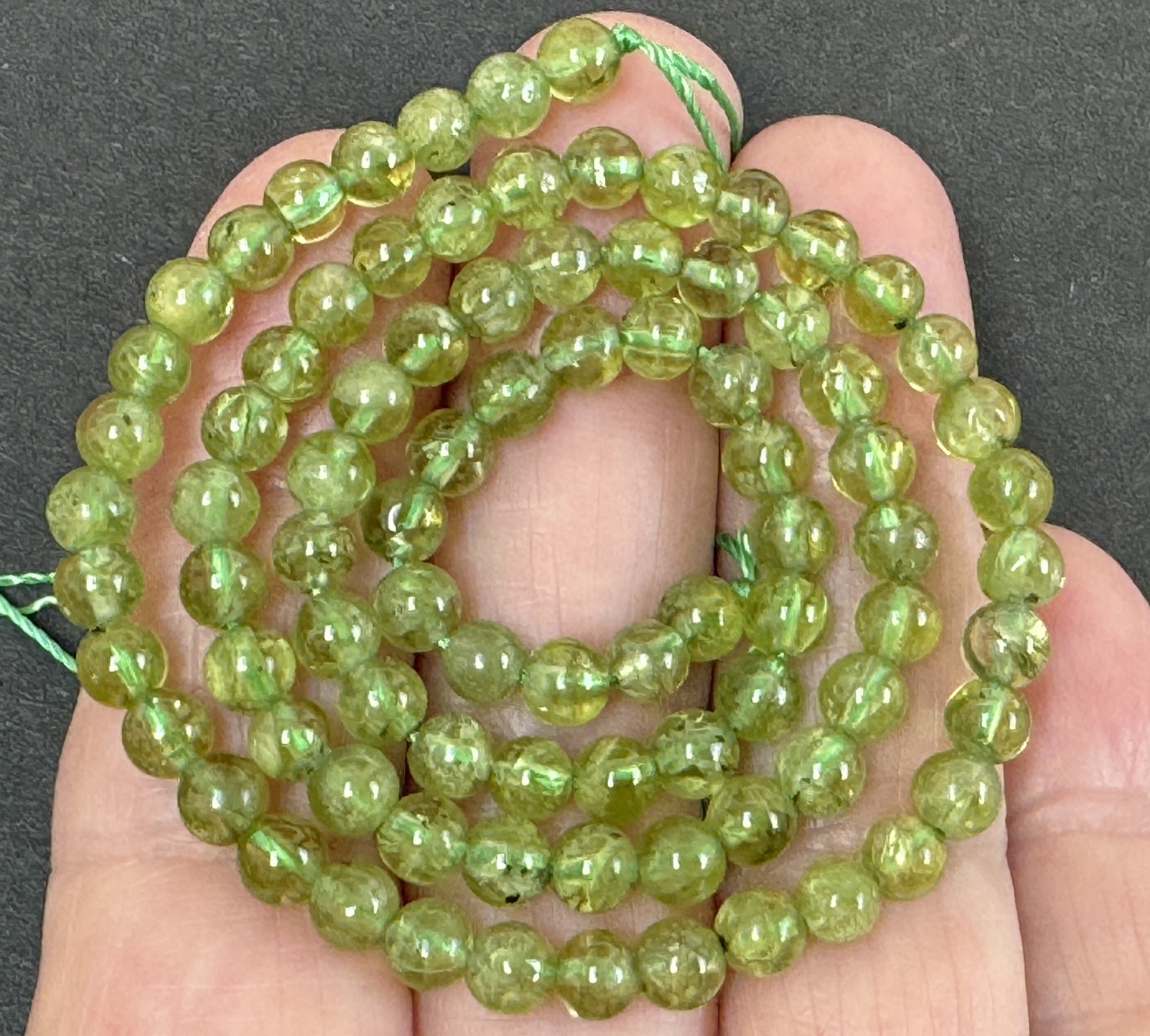 Peridot 5mm round polished natural gemstone beads 40cm strand - Oz Beads 