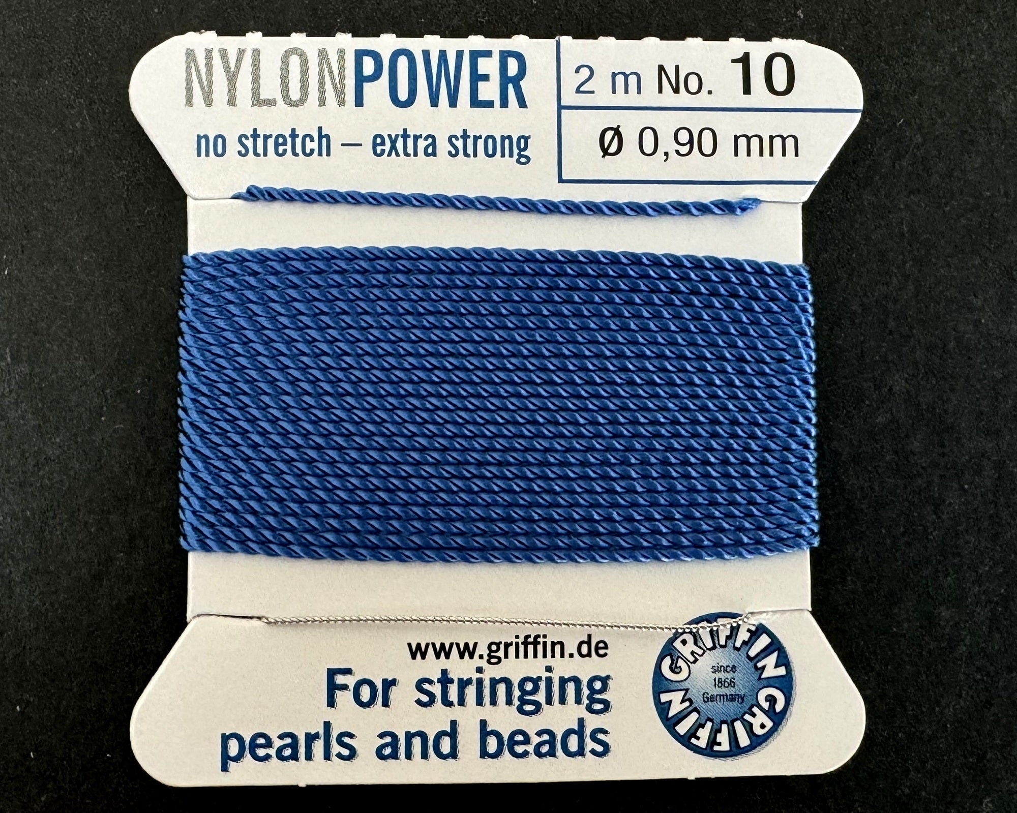 Griffin Nylon Power beading cord with needle, size #10 - 0.9mm, 2 metre - Oz Beads 