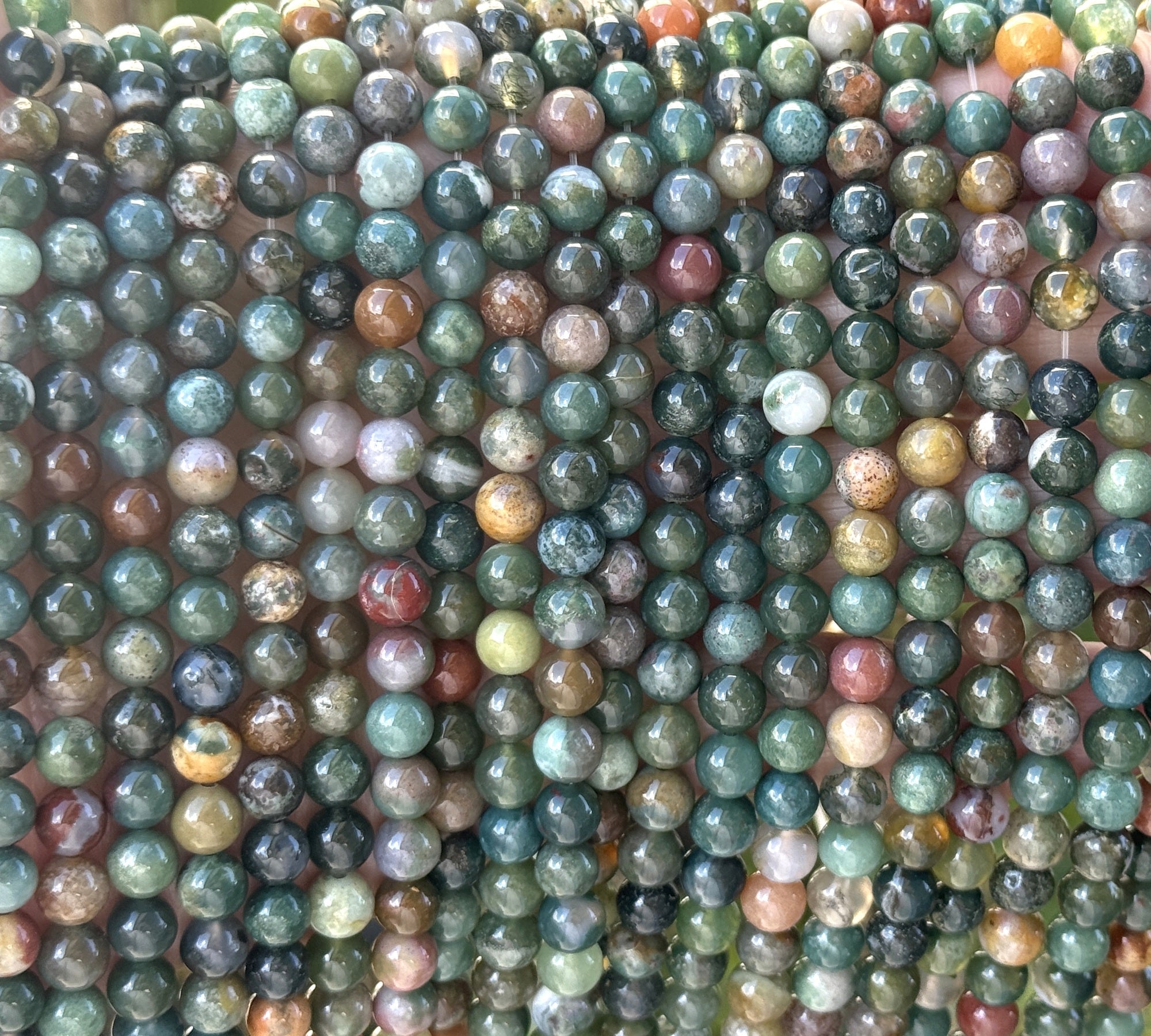 Indian Agate 6mm round natural gemstone beads 16" strand - Oz Beads 