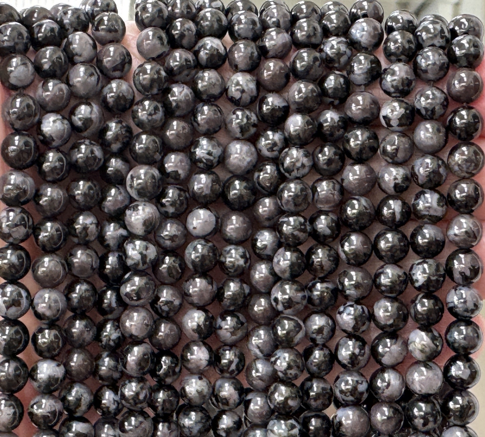 Indigo Gabbro Mystic Merlinite 6mm round natural gemstone beads 15.5" strand - Oz Beads 