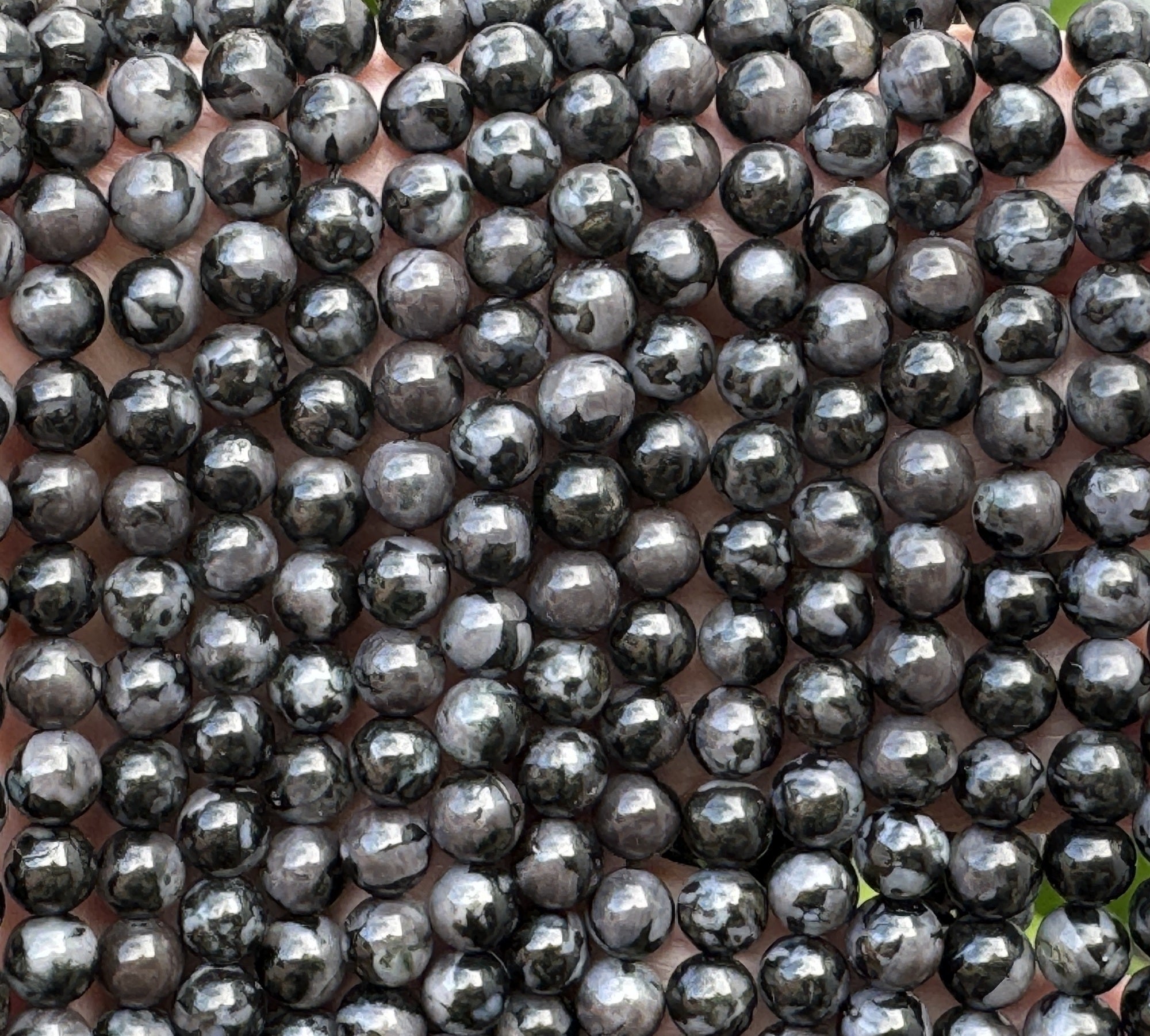 Indigo Gabbro Mystic Merlinite 6mm round natural gemstone beads 15.5" strand - Oz Beads 
