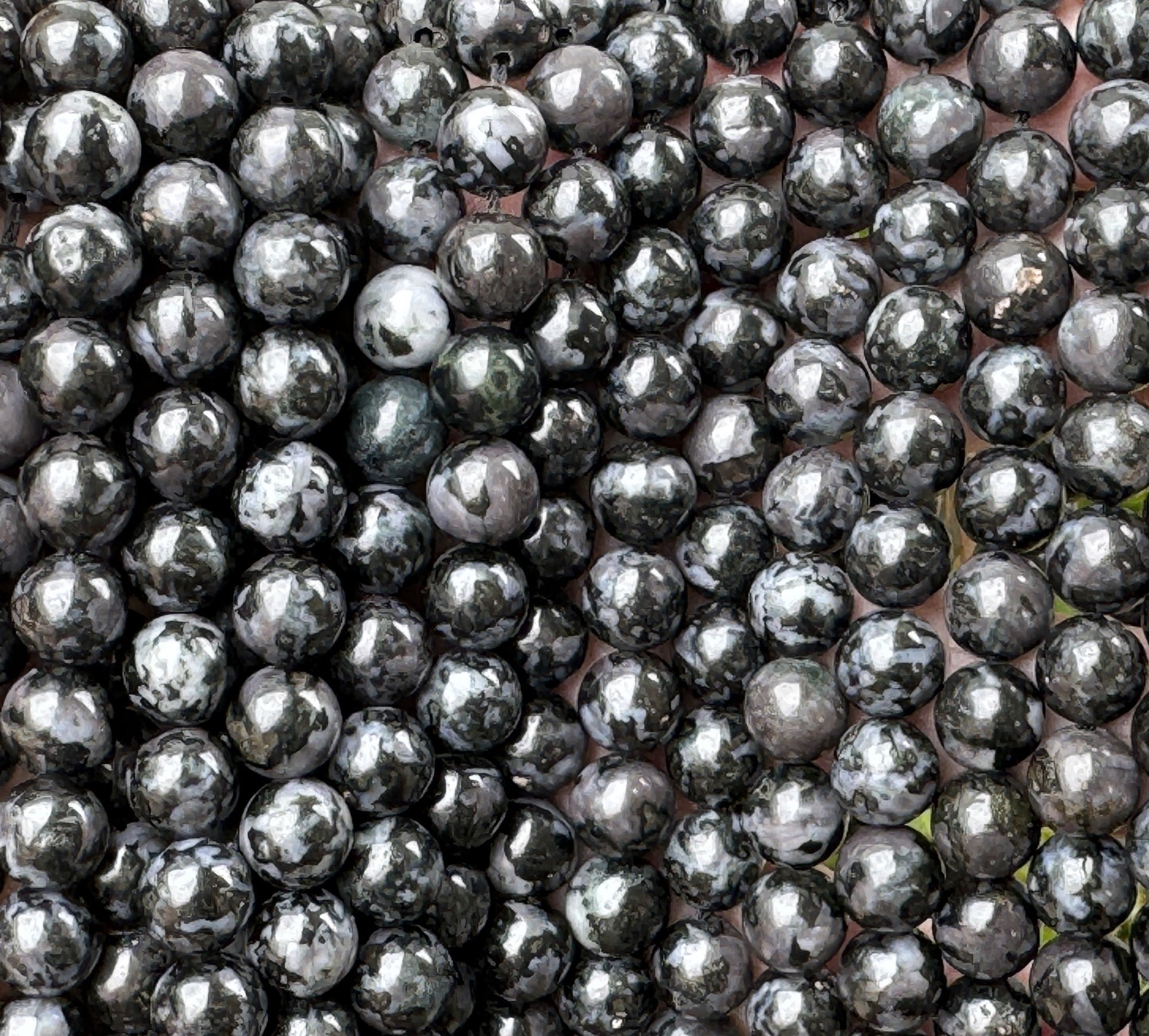 Indigo Gabbro Mystic Merlinite 8mm round natural gemstone beads 15" strand - Oz Beads 