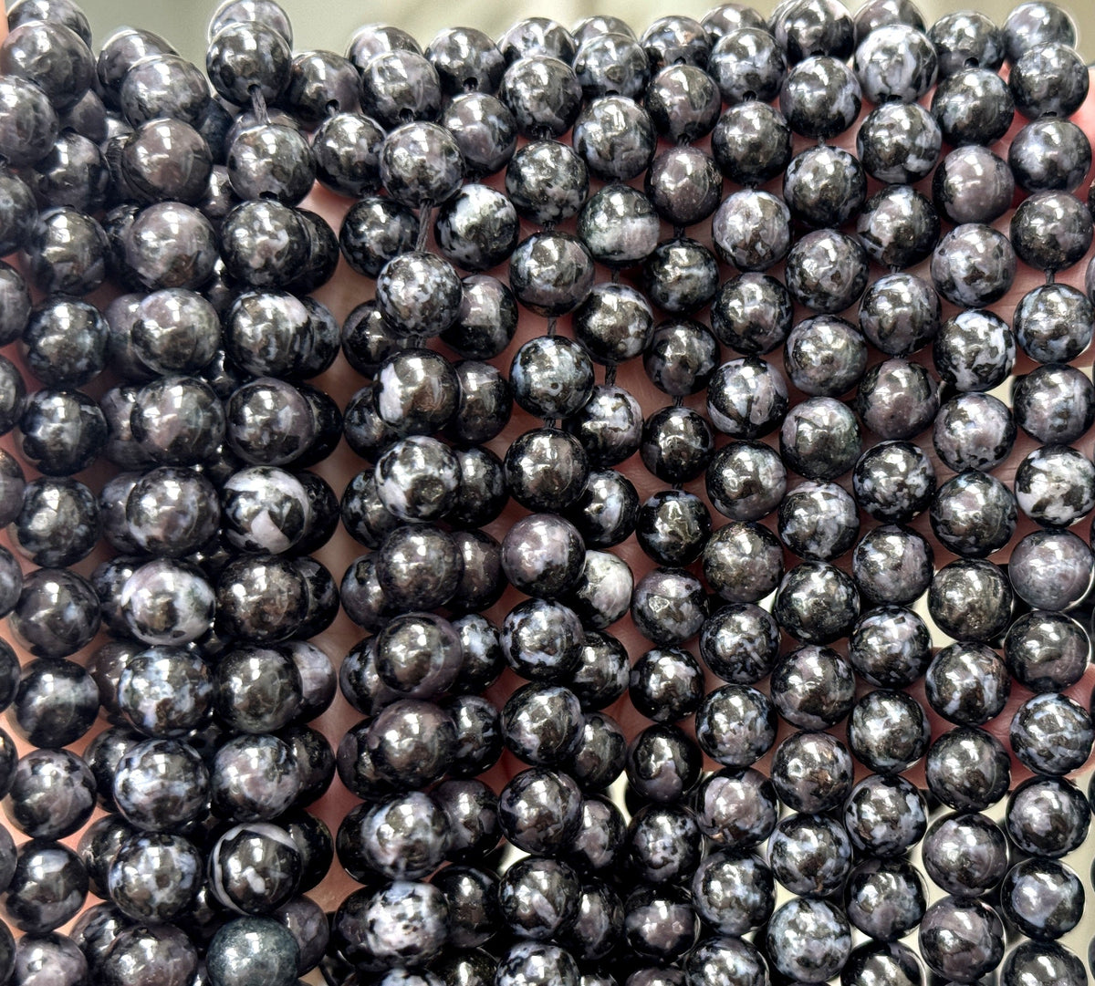 Indigo Gabbro Mystic Merlinite 8mm round natural gemstone beads 15" strand - Oz Beads 
