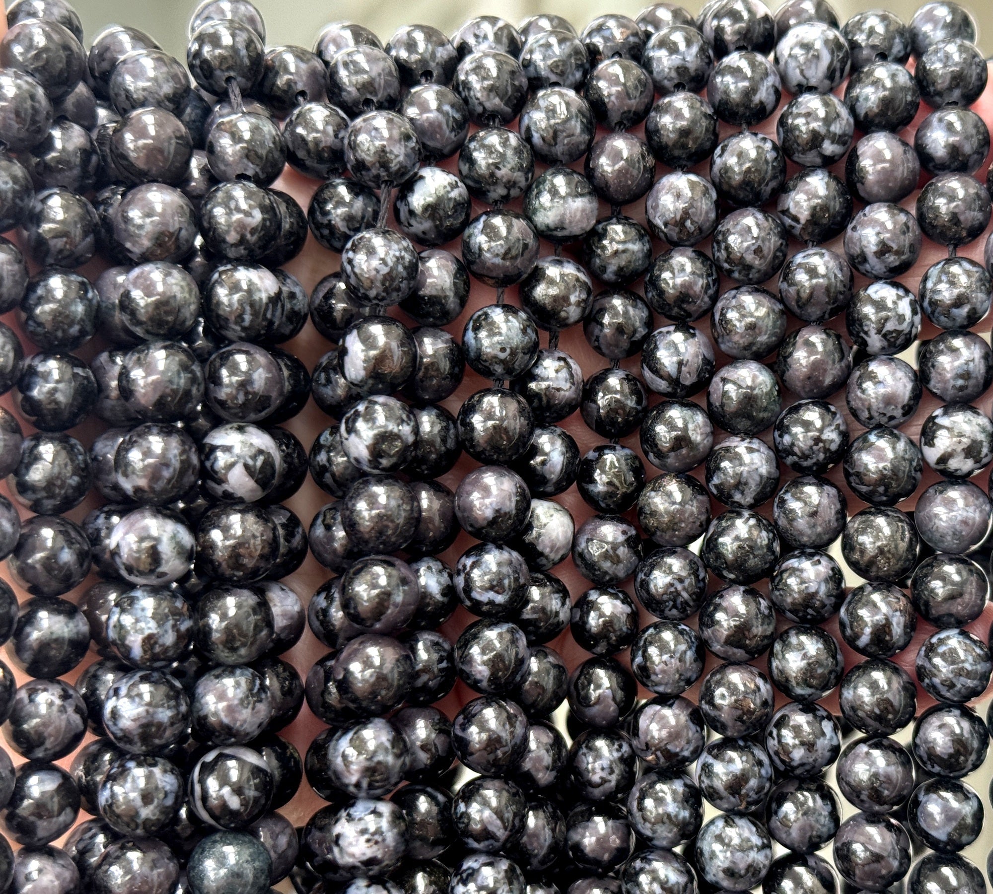 Indigo Gabbro Mystic Merlinite 8mm round natural gemstone beads 15" strand - Oz Beads 