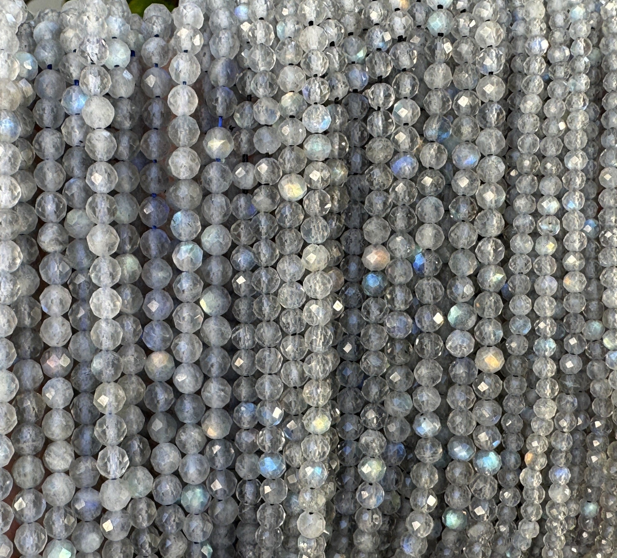 Labradorite 3mm 4mm faceted round natural gemstone beads 15.5" strand - Oz Beads 
