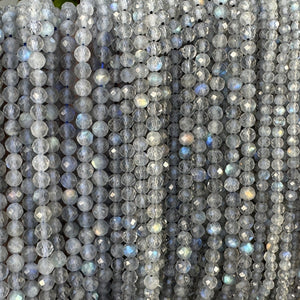 Labradorite 3mm 4mm faceted round natural gemstone beads 15.5" strand - Oz Beads 