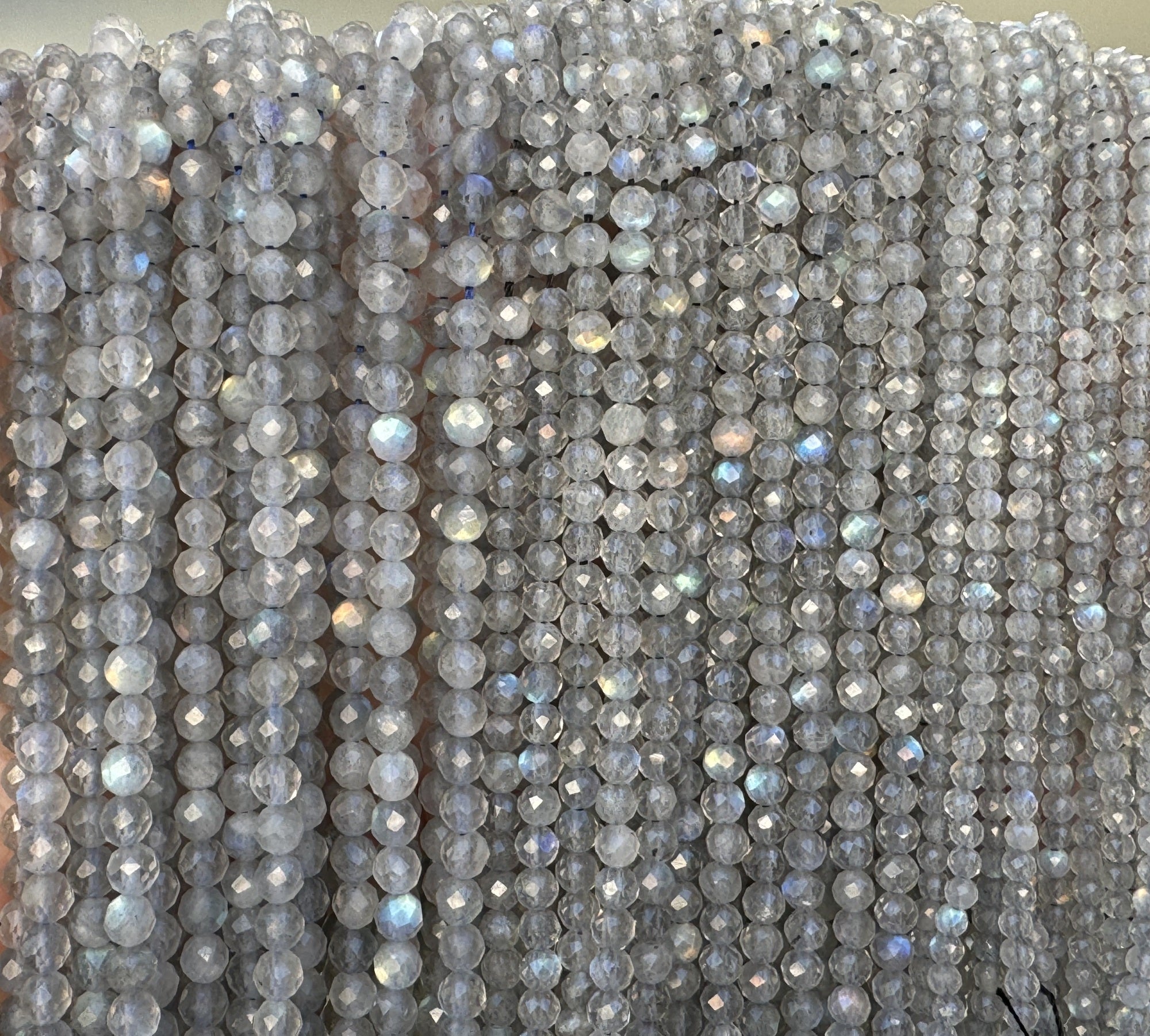 Labradorite 3mm 4mm faceted round natural gemstone beads 15.5" strand - Oz Beads 