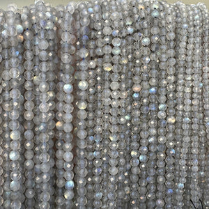 Labradorite 3mm 4mm faceted round natural gemstone beads 15.5" strand - Oz Beads 