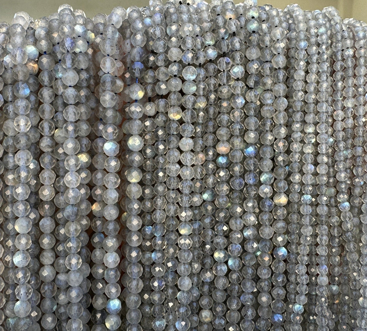 Labradorite 3mm 4mm faceted round natural gemstone beads 15.5" strand - Oz Beads 