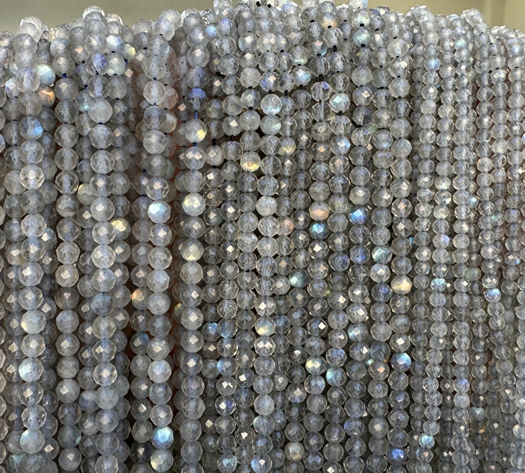 Labradorite 3mm 4mm faceted round natural gemstone beads 15.5" strand - Oz Beads 