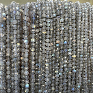Labradorite 3mm 4mm faceted round natural gemstone beads 15.5" strand - Oz Beads 