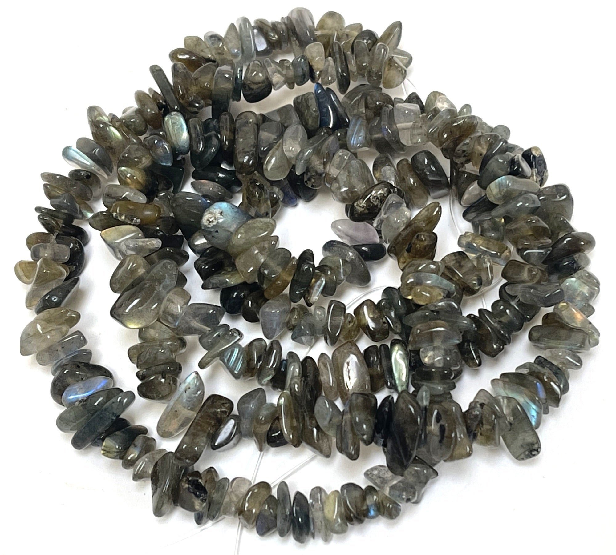 Labradorite 6-10mm chip beads natural gemstone chips 32" strand - Oz Beads 