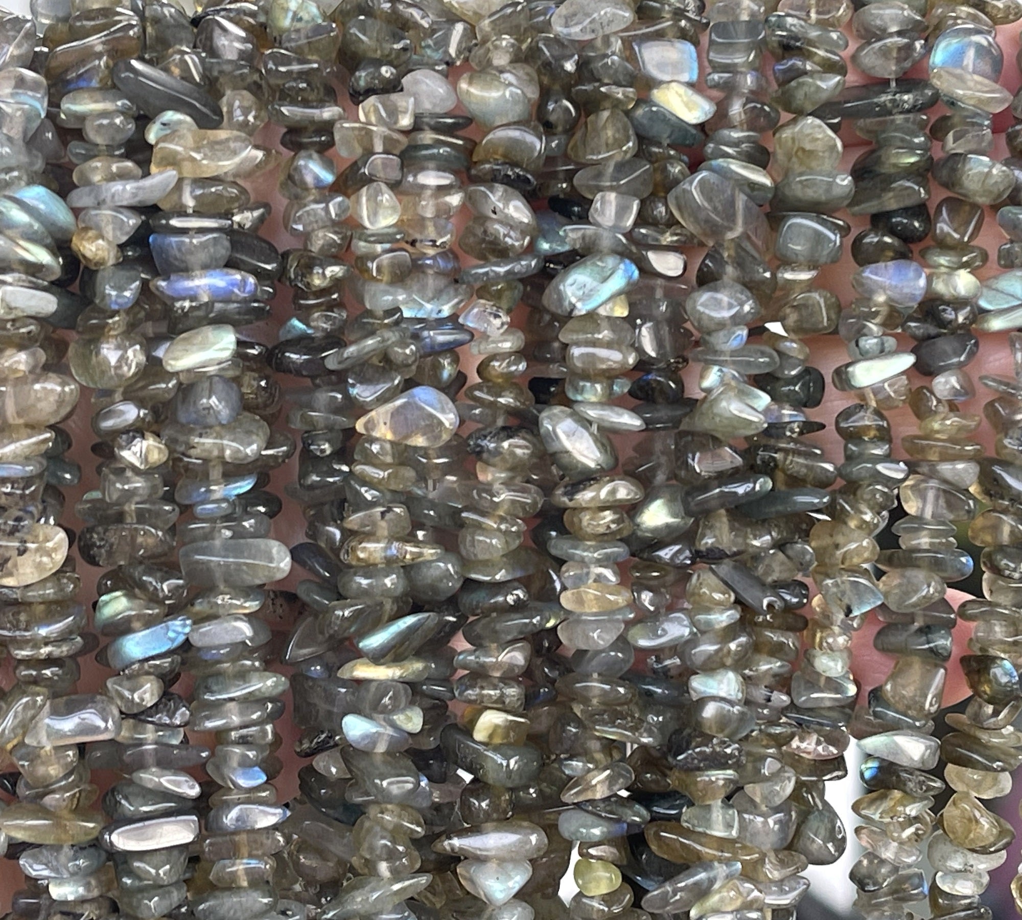 Labradorite 6-10mm chip beads natural gemstone chips 32" strand - Oz Beads 