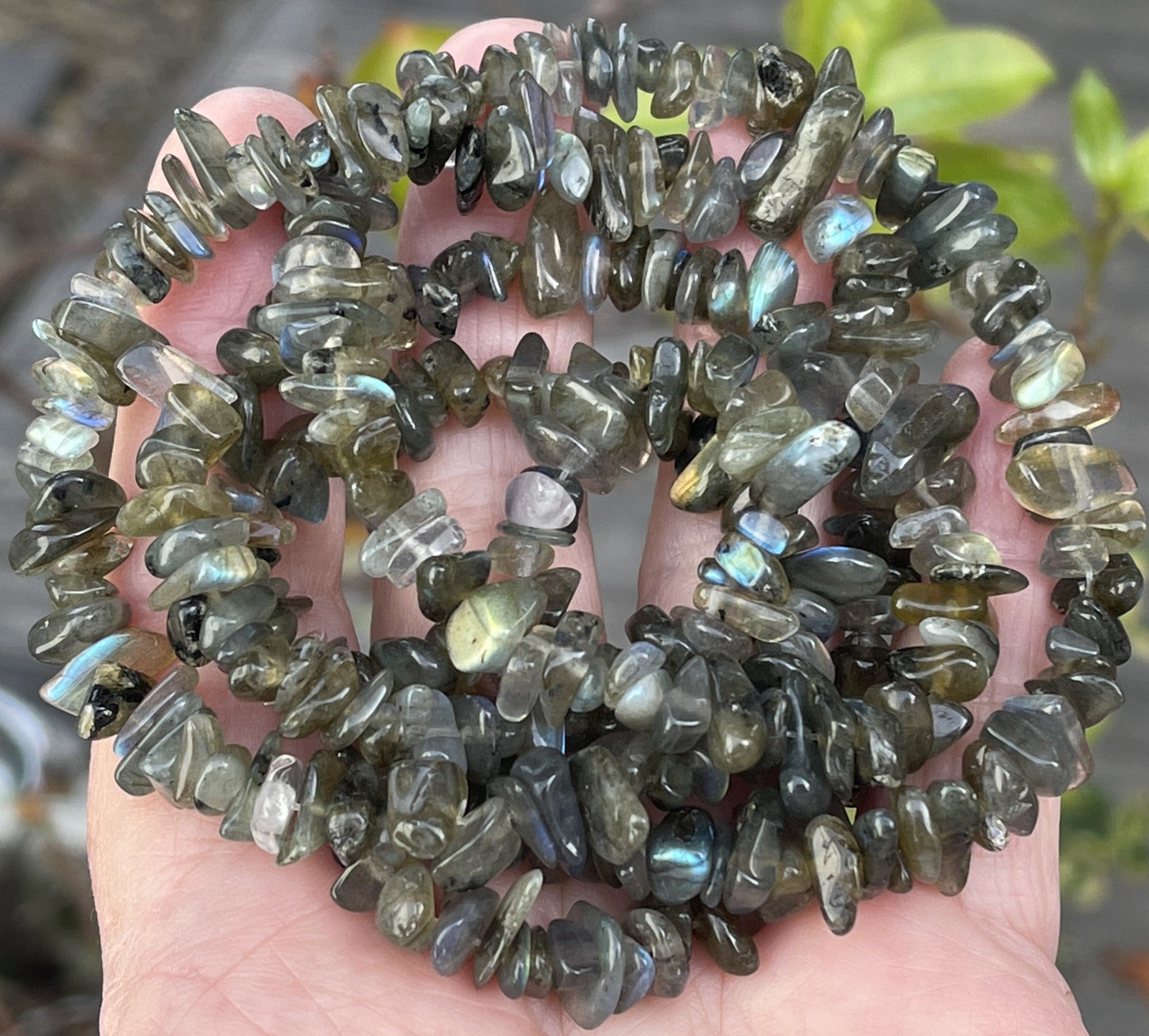 Labradorite 6-10mm chip beads natural gemstone chips 32" strand - Oz Beads 