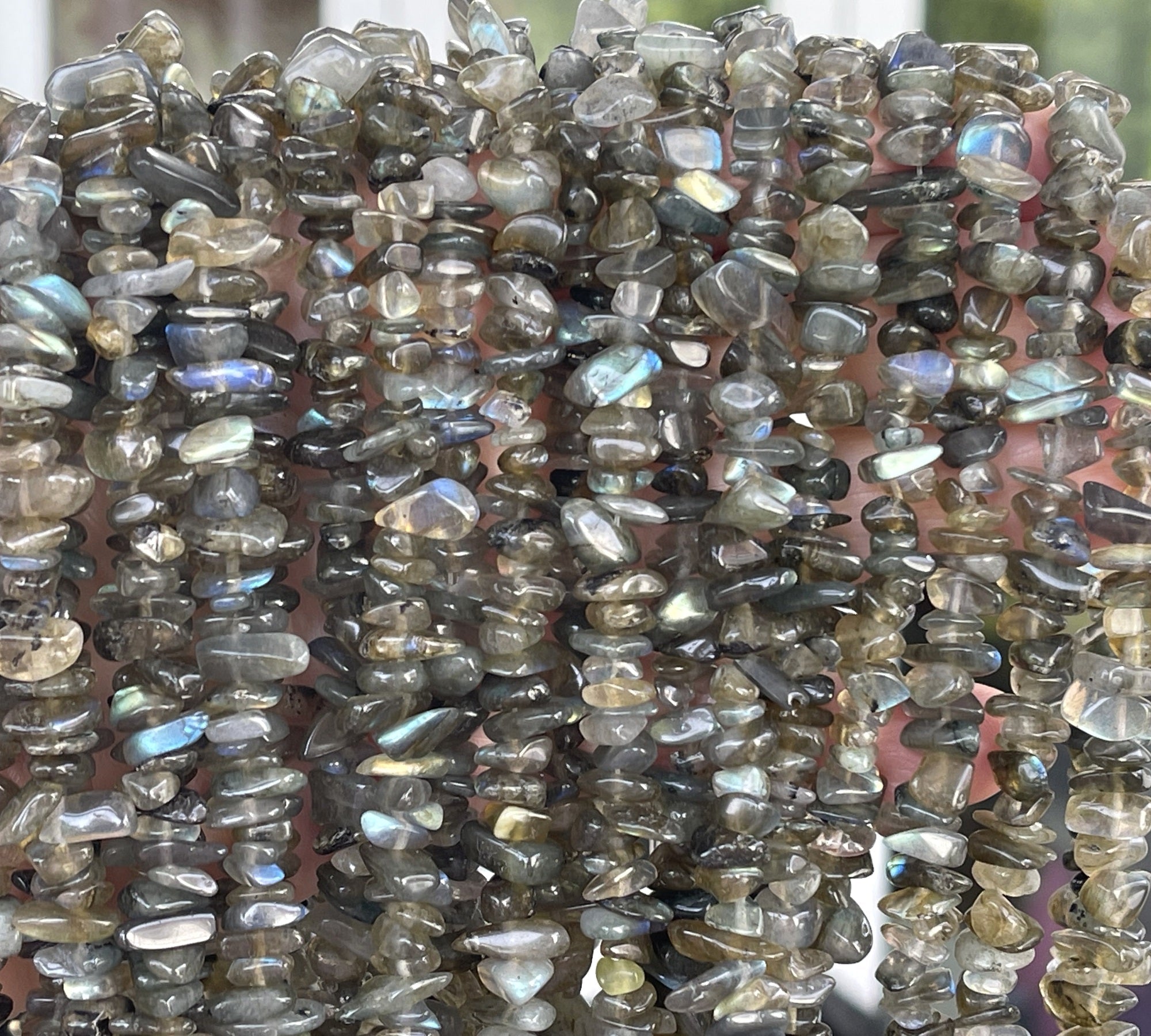 Labradorite 6-10mm chip beads natural gemstone chips 32" strand - Oz Beads 