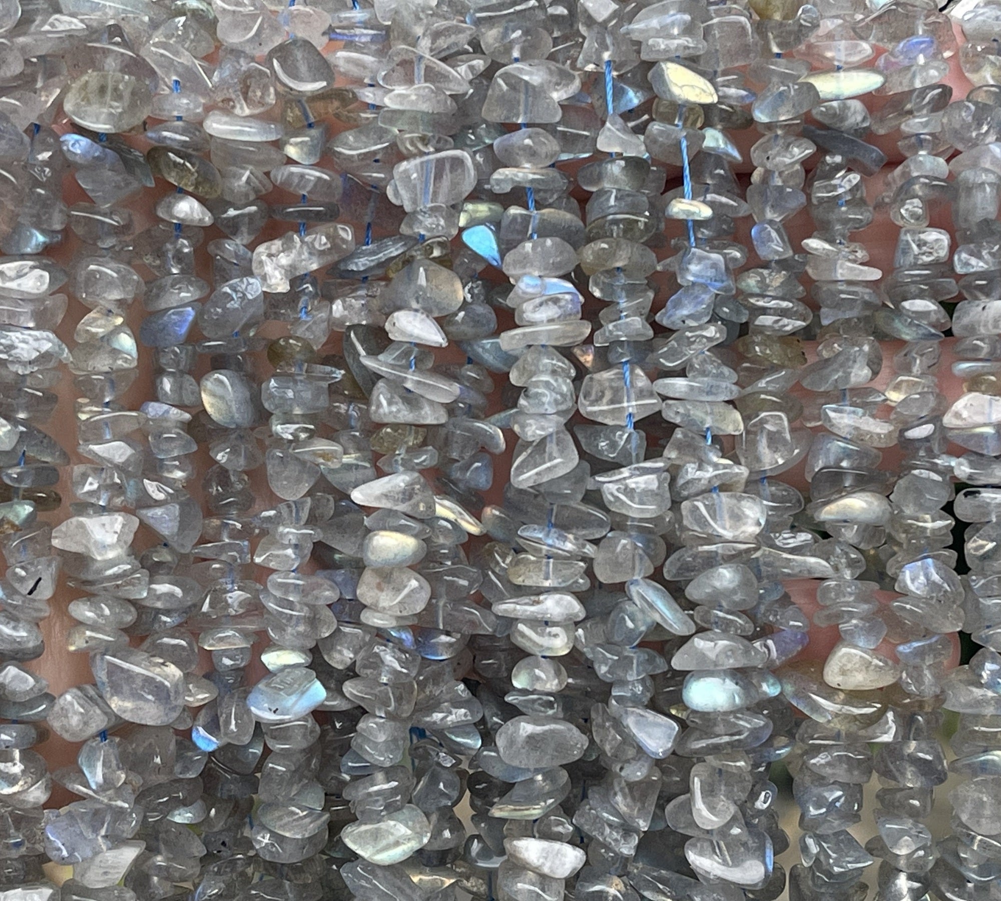 Labradorite 6-9mm chip beads natural gemstone chips 15" strand - Oz Beads 