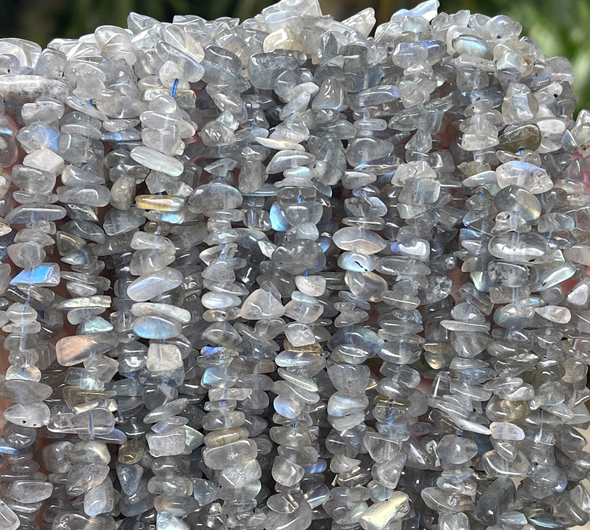 Labradorite 6-9mm chip beads natural gemstone chips 15" strand - Oz Beads 