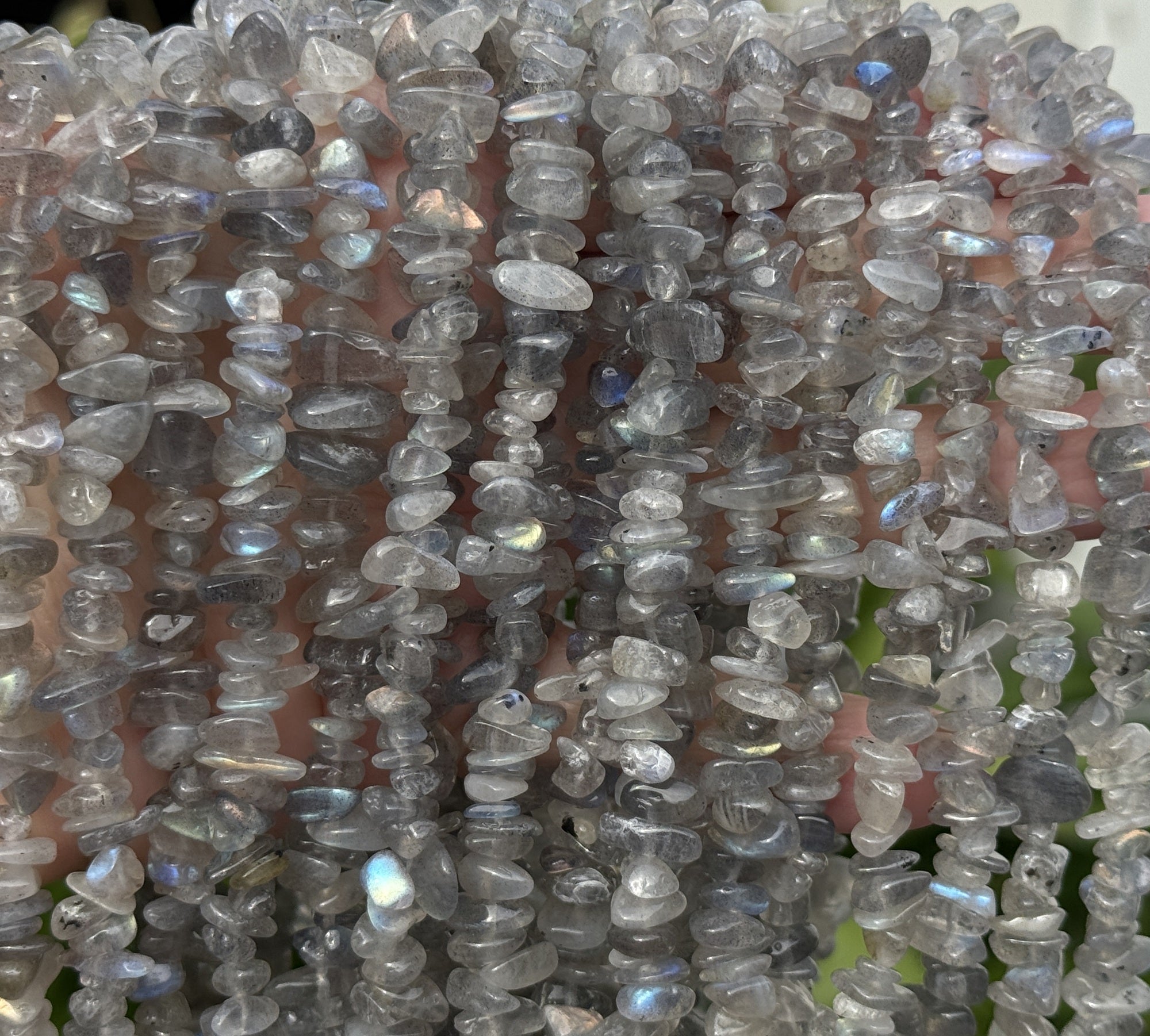 Labradorite 6-9mm chip beads natural gemstone chips 32" strand - Oz Beads 