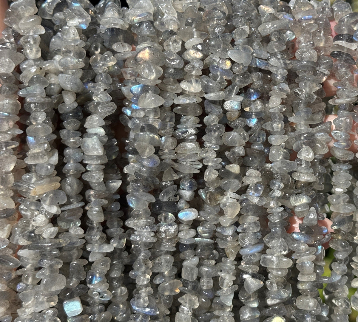 Labradorite 6-9mm chip beads natural gemstone chips 32" strand - Oz Beads 
