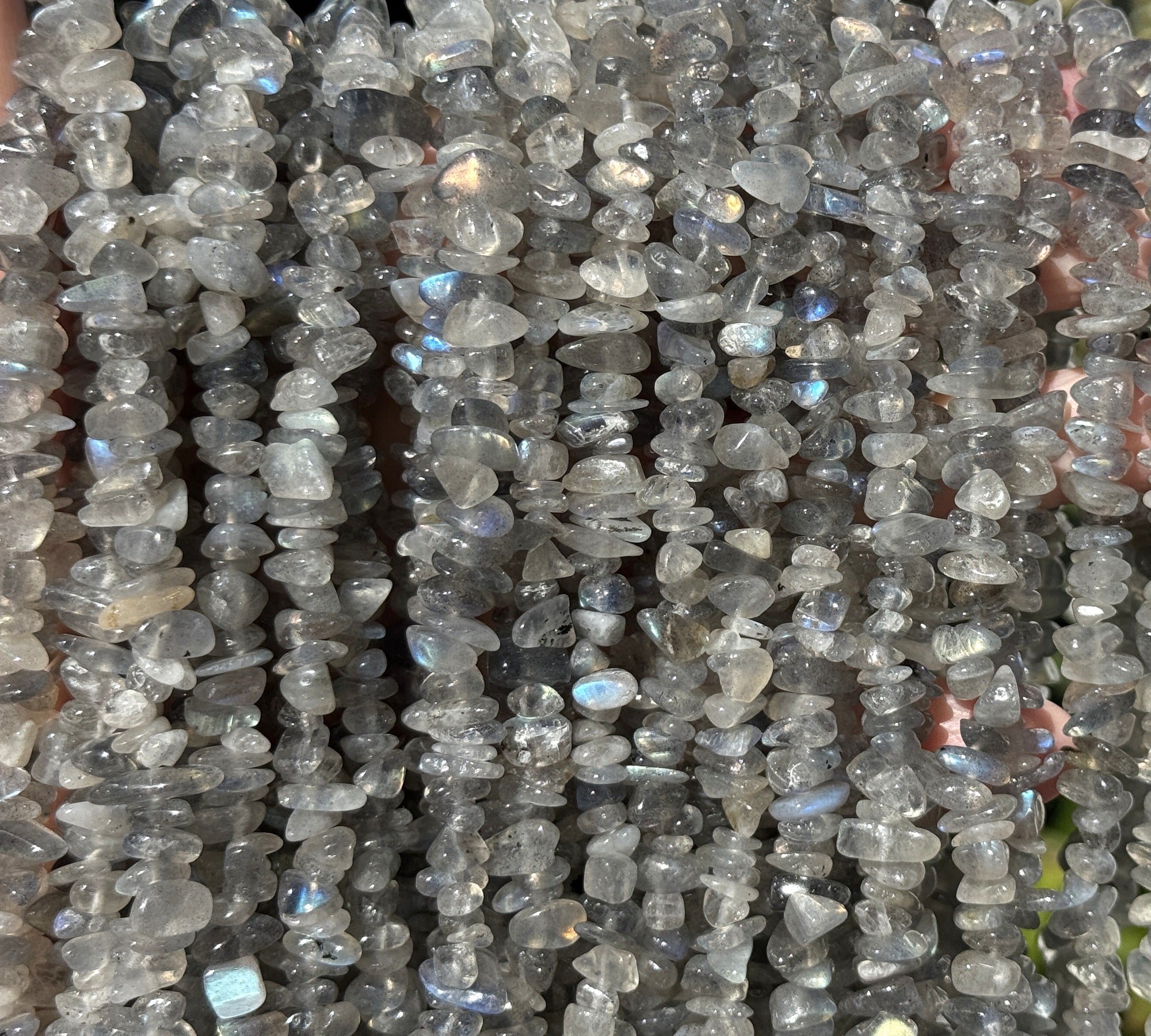 Labradorite 6-9mm chip beads natural gemstone chips 32" strand - Oz Beads 